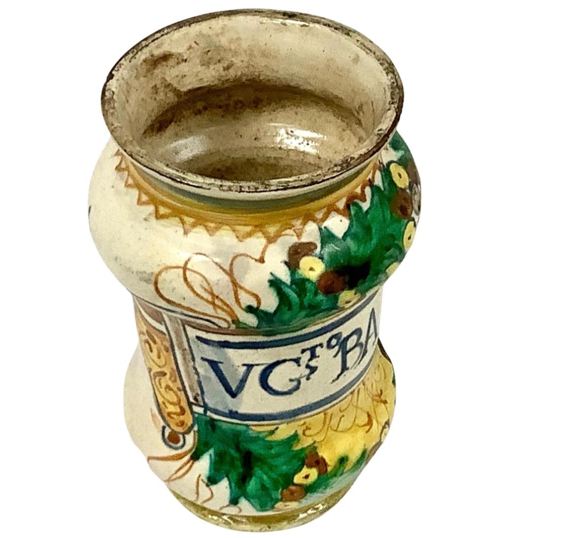 17th Century Italian Faience Apothecary Jar In Good Condition For Sale In Bradenton, FL