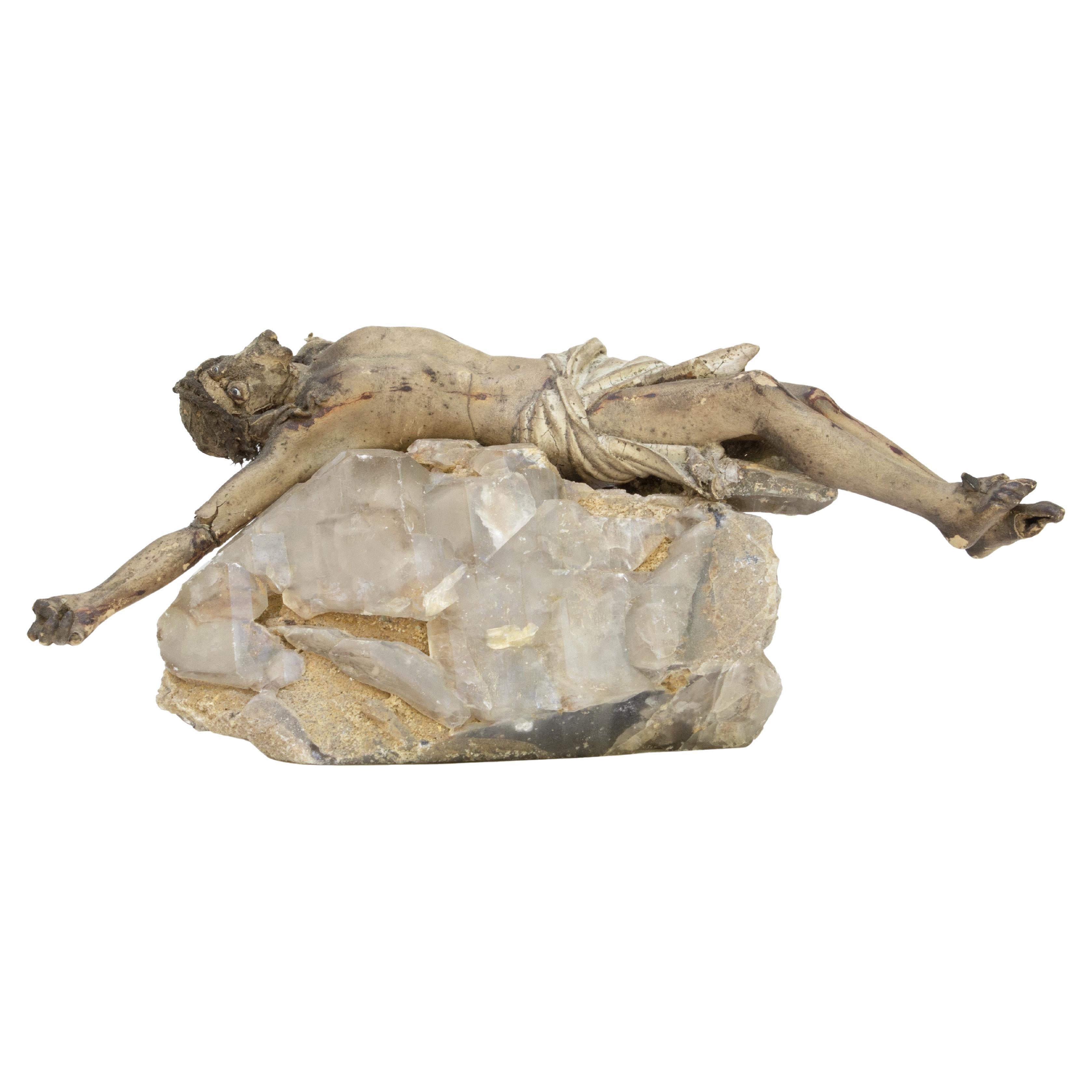 17th Century Italian Figure of Christ on Smoke Quartz in Matrix
