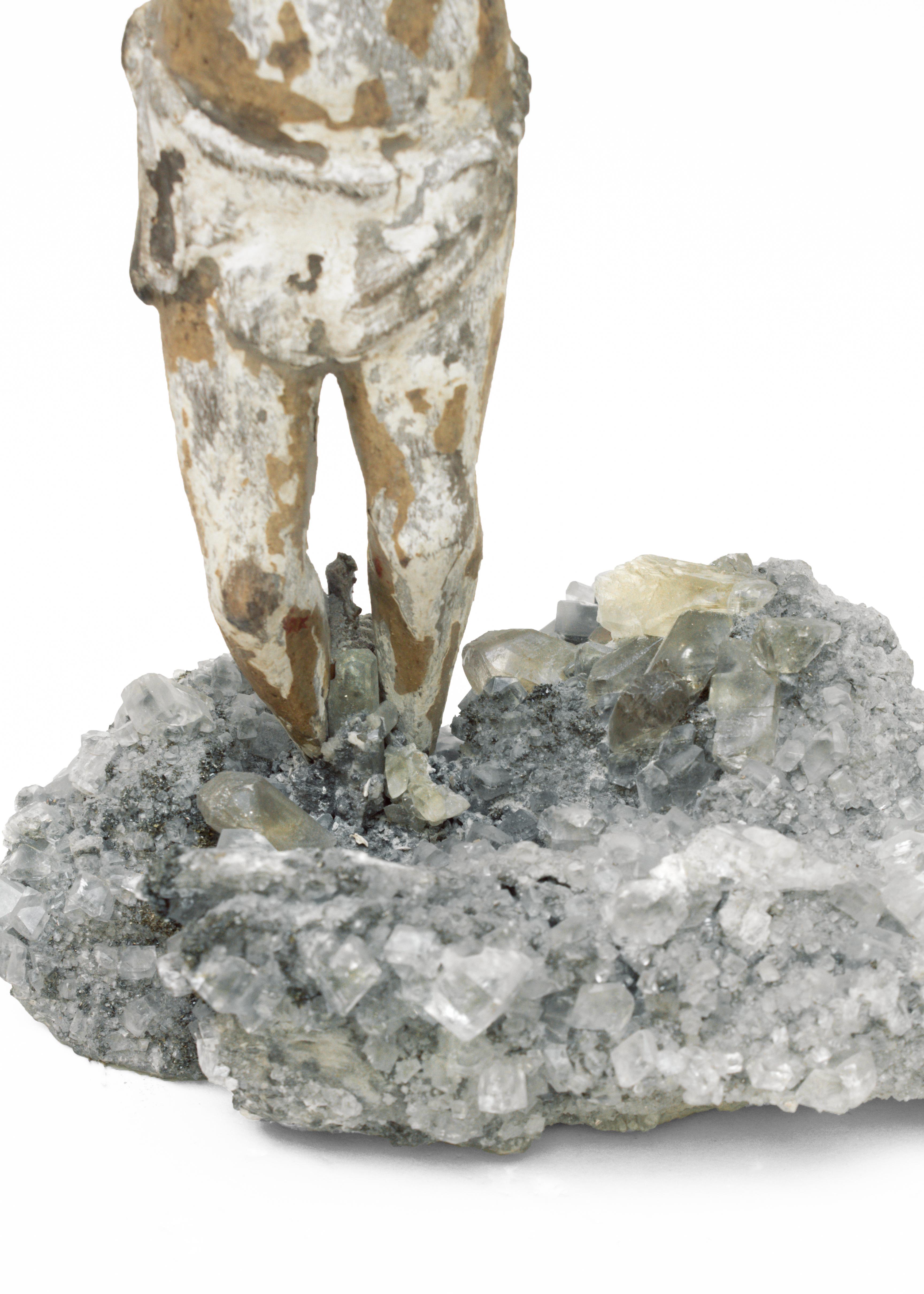 Organic Modern 17th Century Italian Figure of Christ with Calcite Crystals on Barite & Calcite For Sale