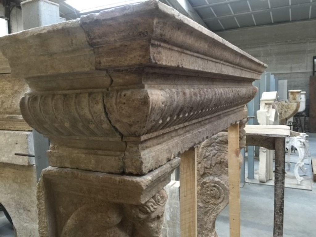 Carved 17th Century Italian Fireplace with Caryatides For Sale