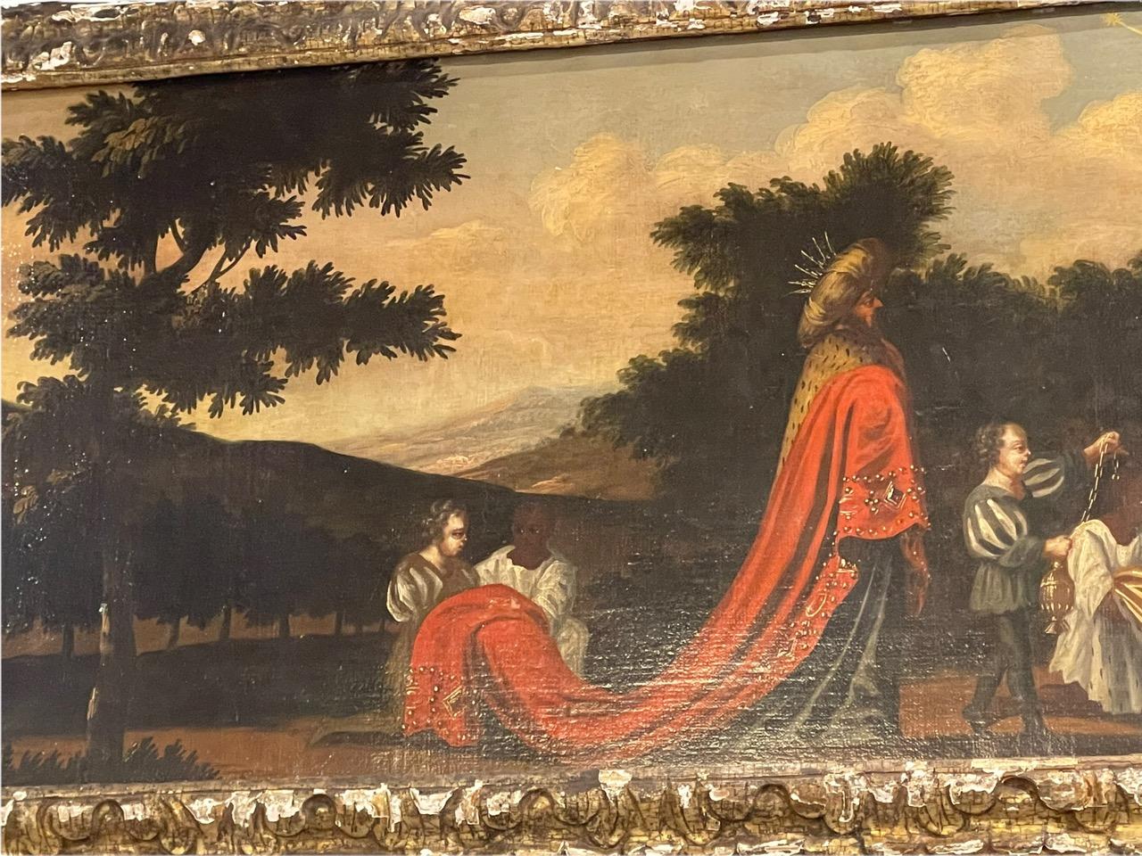 18th Century and Earlier 17th Century Italian Flemish Oil on Canvas Painting of Adoration of the Magi