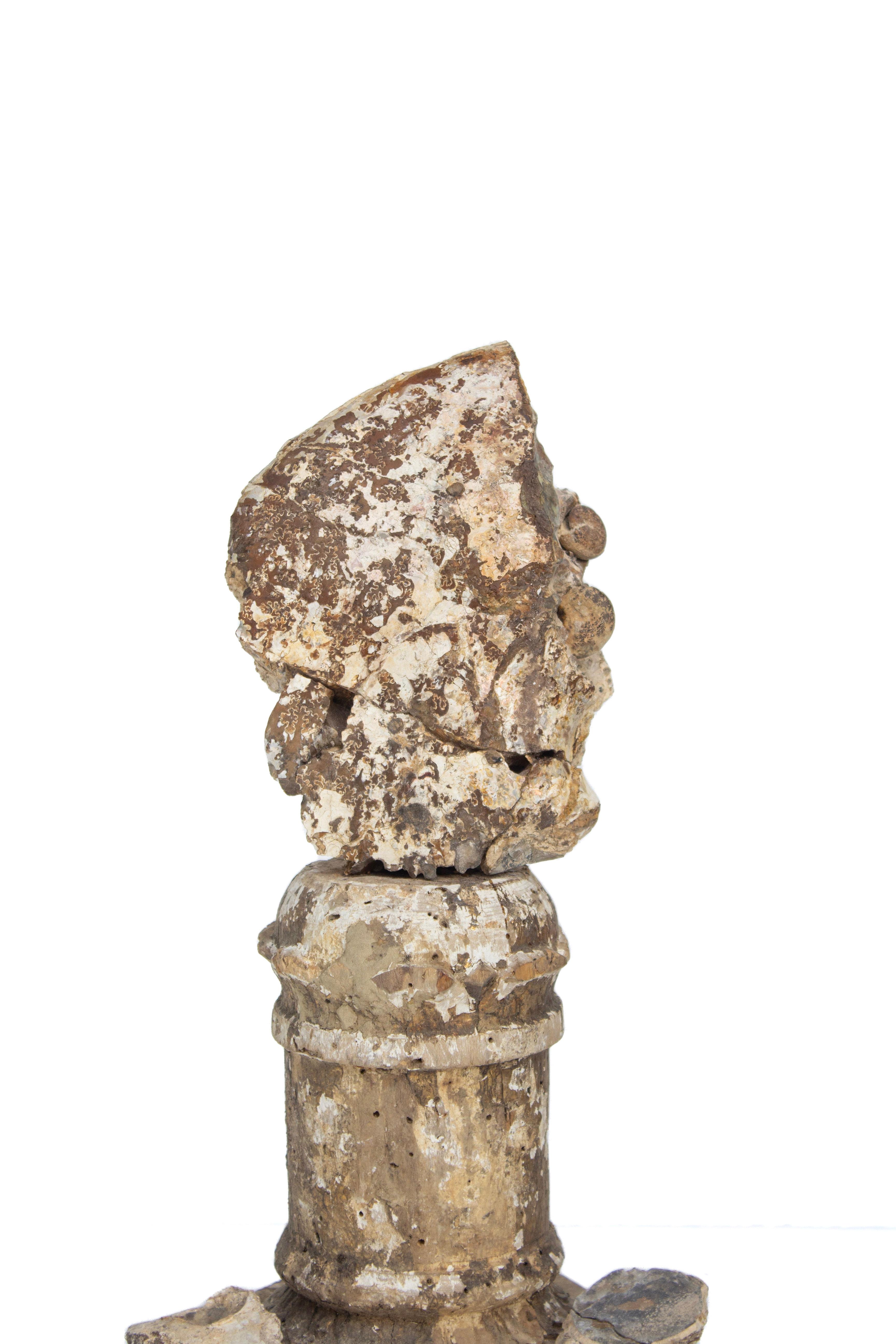 Rococo 17th Century Italian 'Florence Fragment' Candlestick with Iridescent Ammonite For Sale