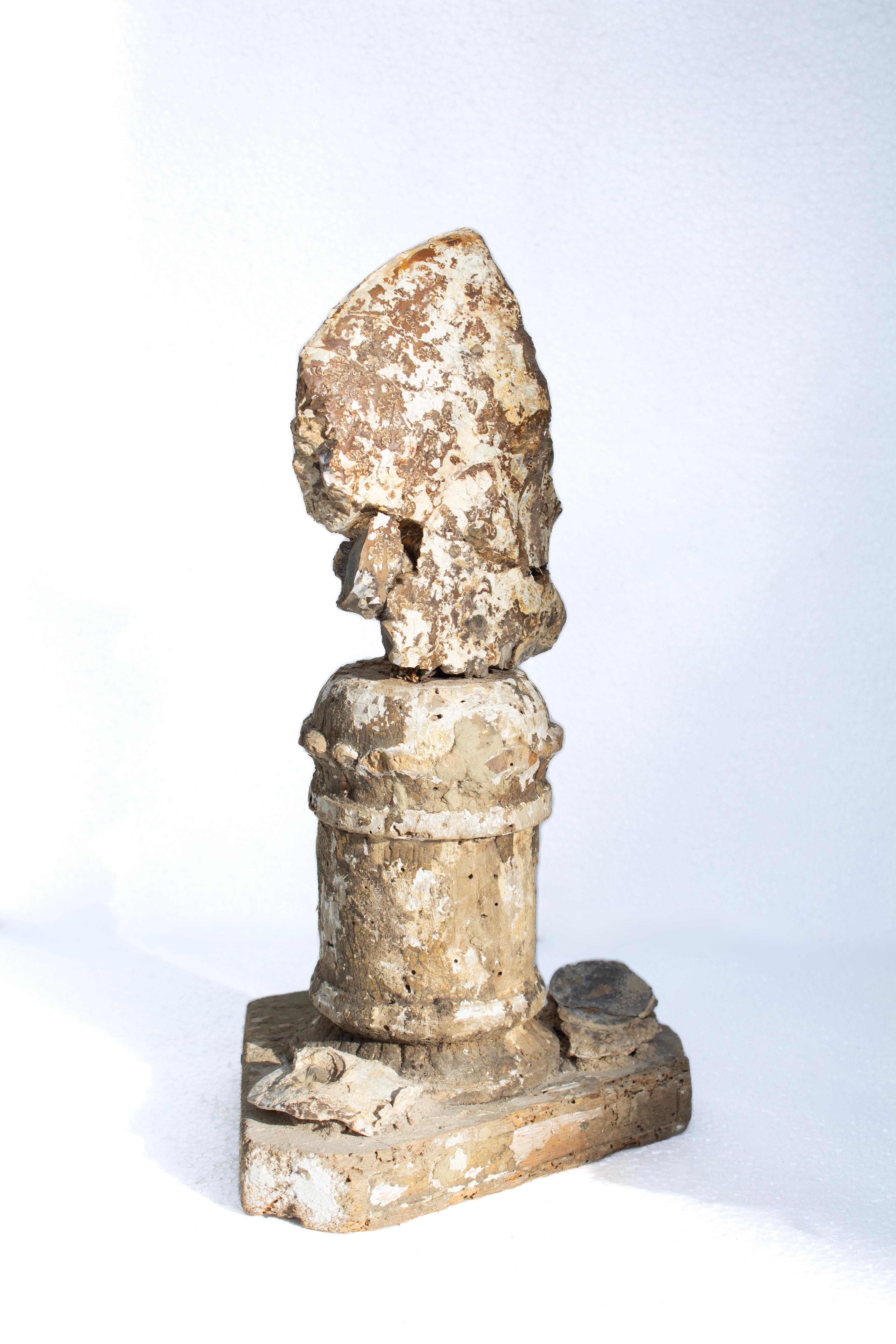 Rock Crystal 17th Century Italian 'Florence Fragment' Candlestick with Iridescent Ammonite For Sale