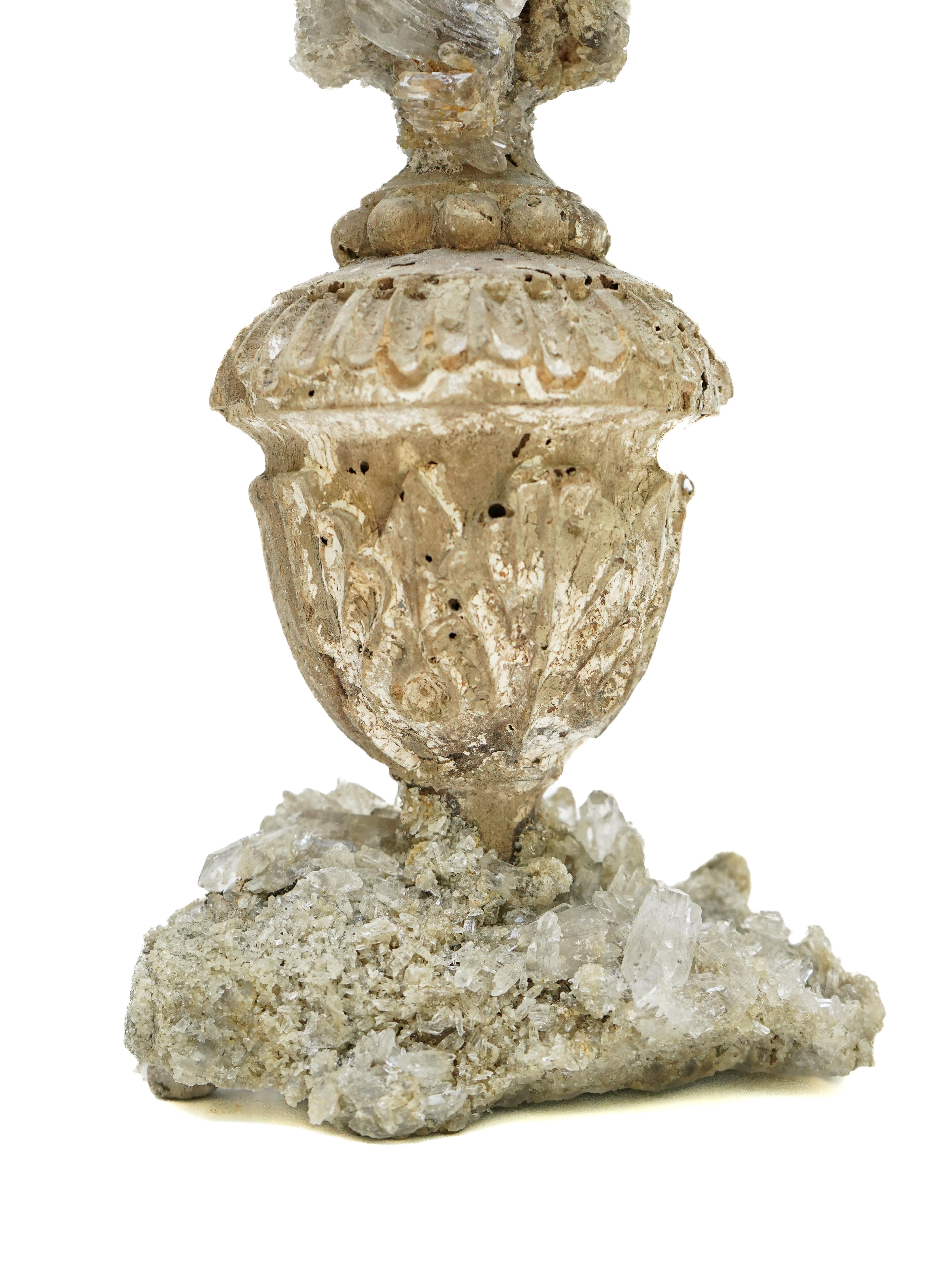 Hand-Carved 17th Century Italian 'Florence Fragment' Vase with Crystal Quartz Clusters For Sale