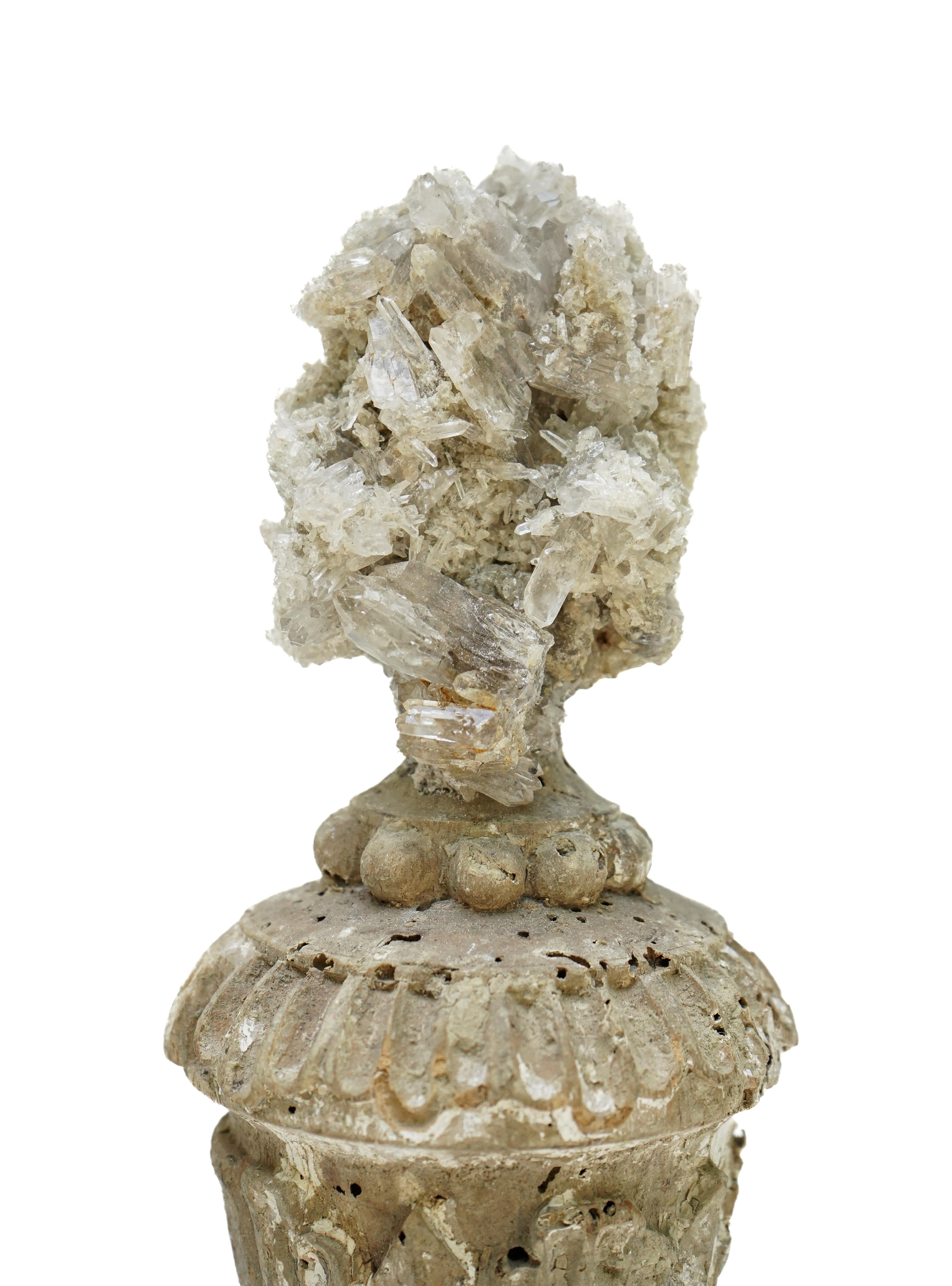 17th Century Italian 'Florence Fragment' Vase with Crystal Quartz Clusters In Distressed Condition For Sale In Dublin, Dalkey