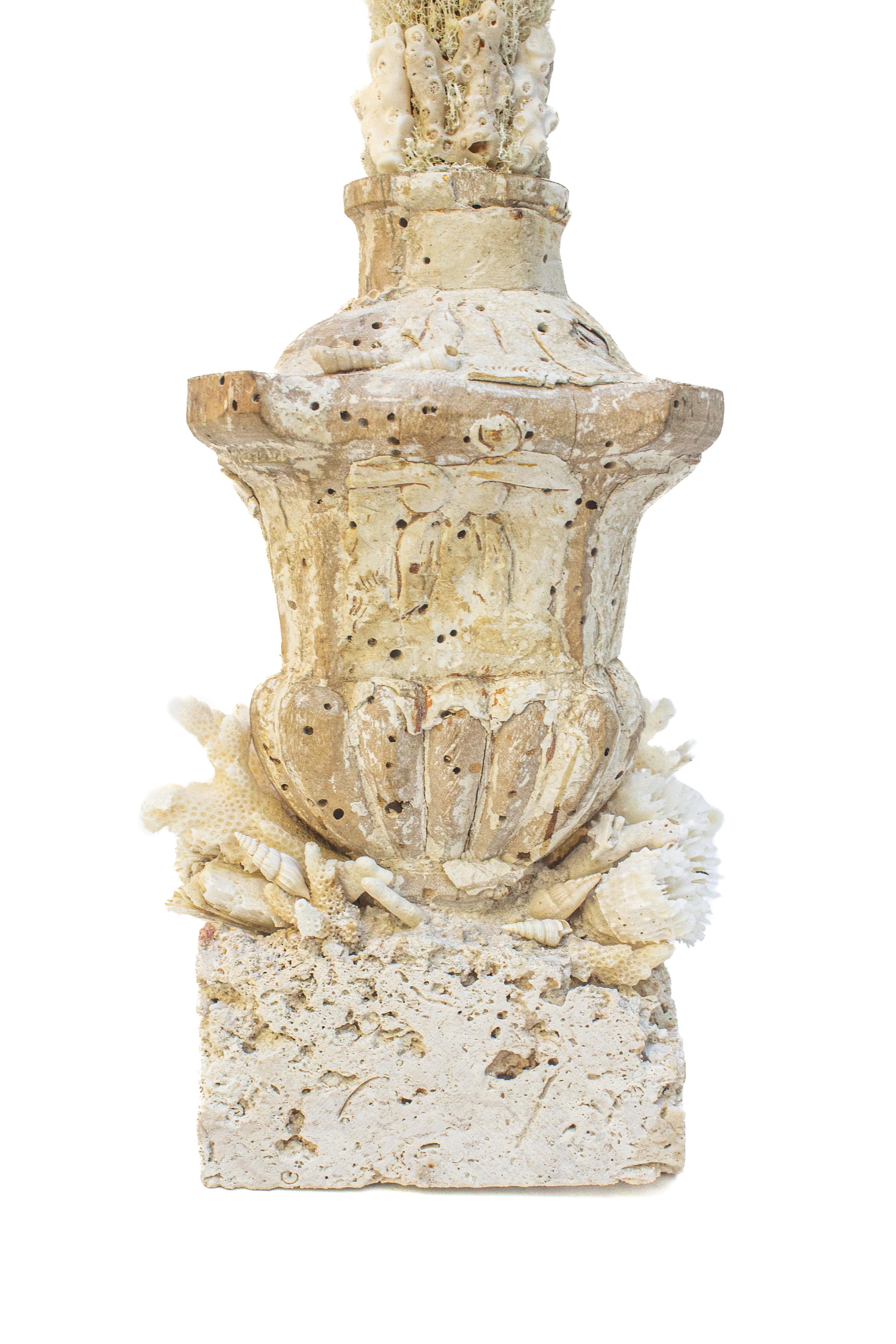 Hand-Carved 17th Century Italian 'Florence Fragment' with Fossil Coral on a Rock Coral Base For Sale
