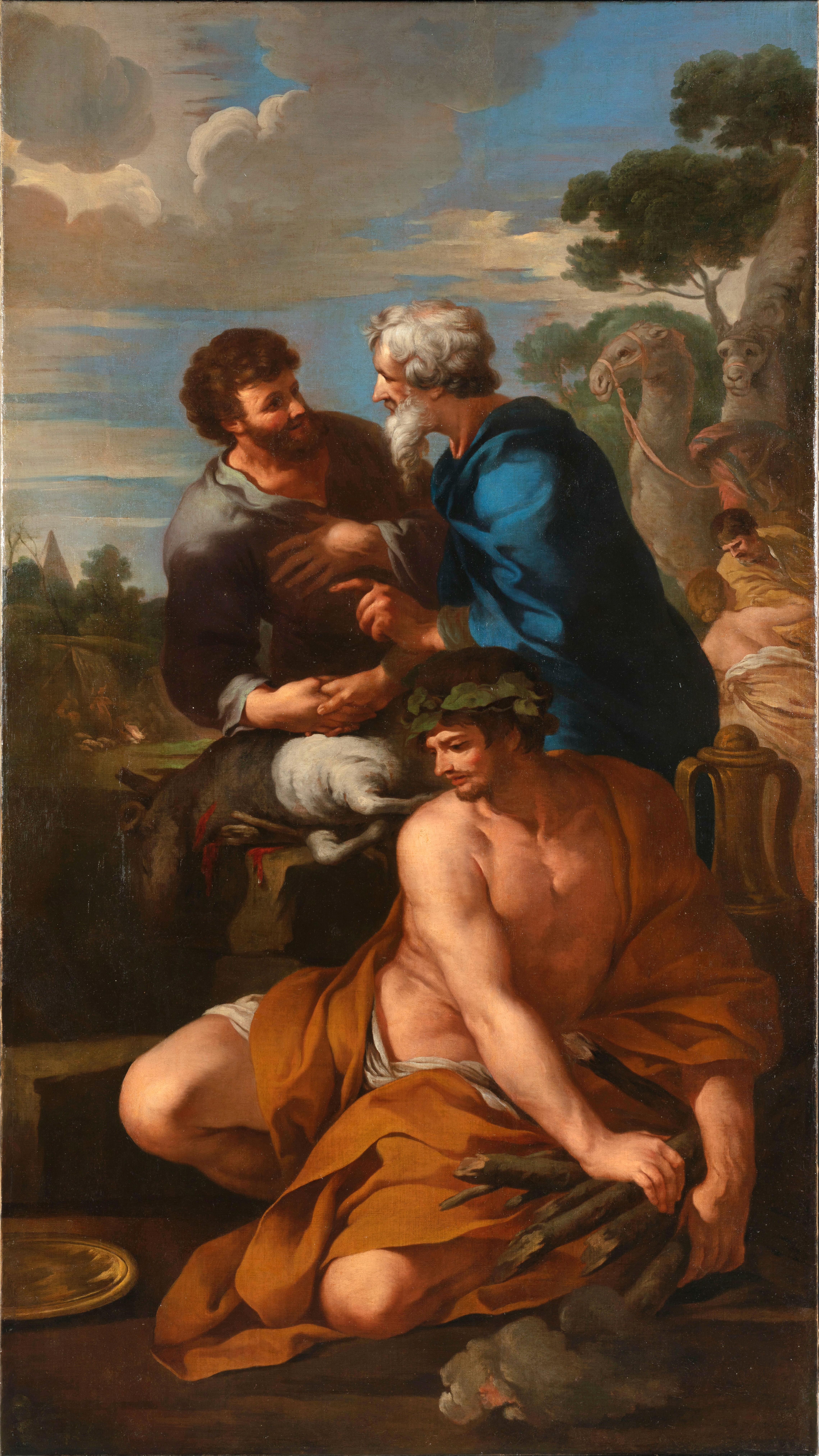 17th century, Italian follower of Pietro da Cortona, Alliance of Jacob and Laban

The oil painting on canvas depicts the alliance of Jacob and Laban. The subject is inspired by a canvas by Pietro da Cortona (1596-1669), kept in the Louvre Museum