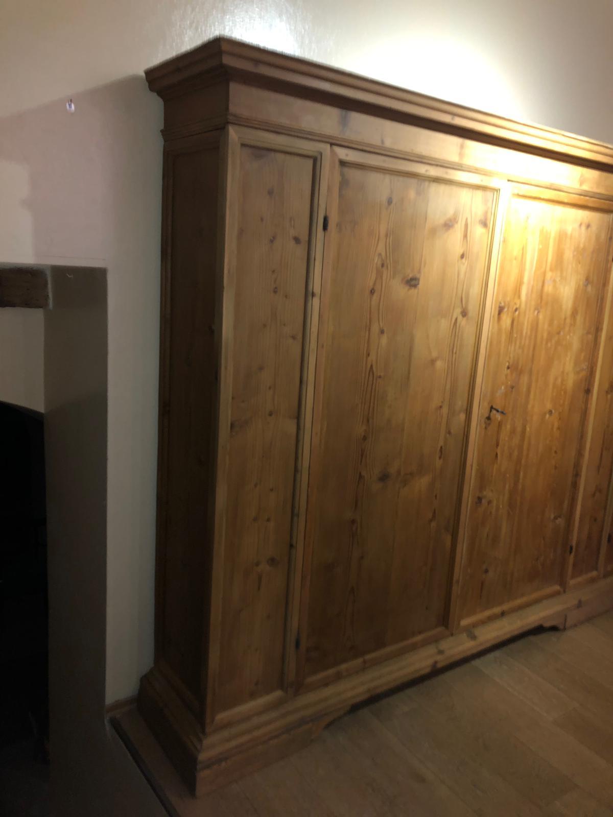Romantic 17th Century Italian Four Doors Pine Wood Big Shelves Cupboards For Sale