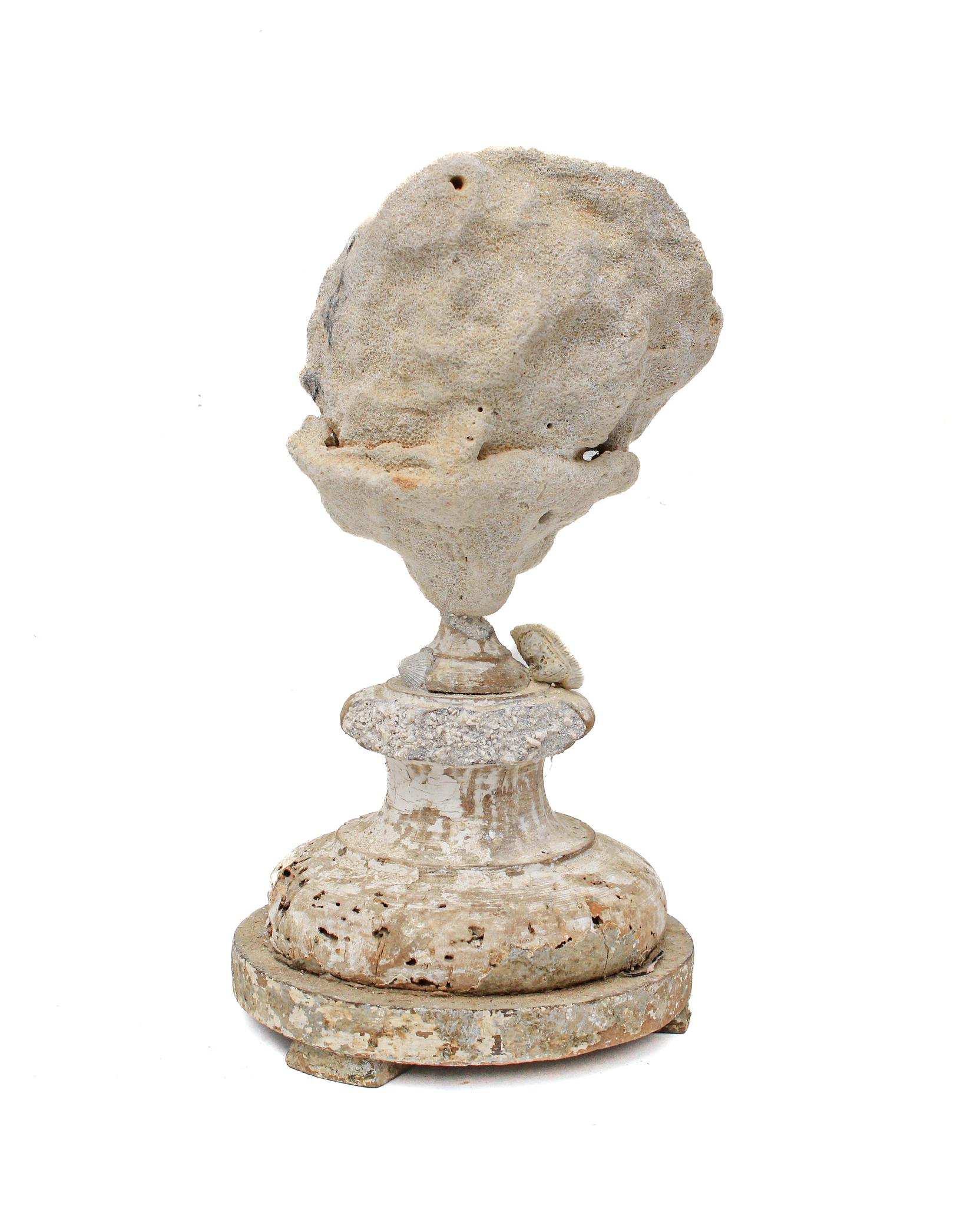 Hand-Carved 17th Century 'Florence Fragment' Mounted with a Fossil Stromatolite & Rose Coral For Sale