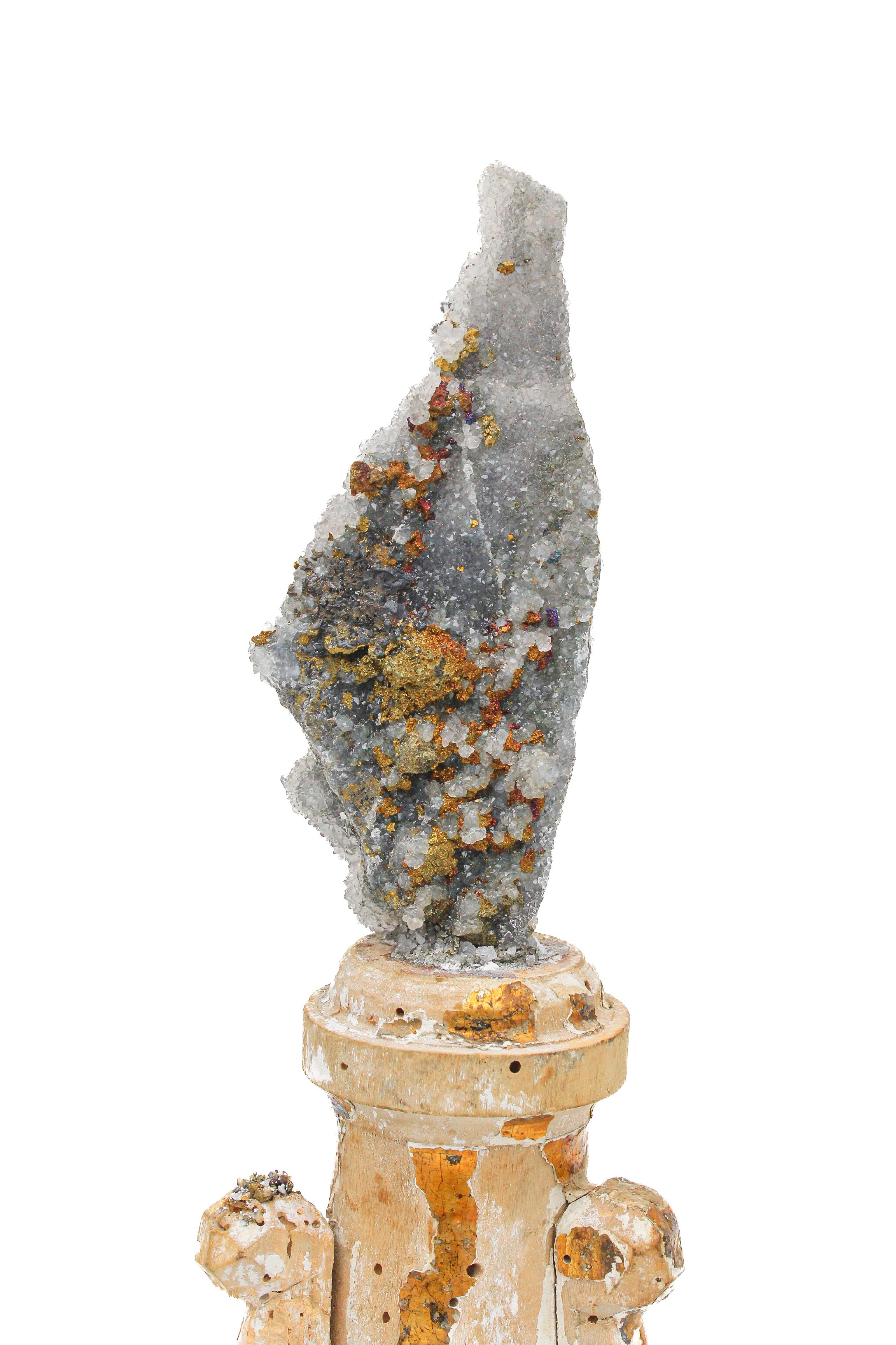 Baroque 17th Century Italian Fragment with Chalcopyrite in a Druzy Crystal Matrix For Sale