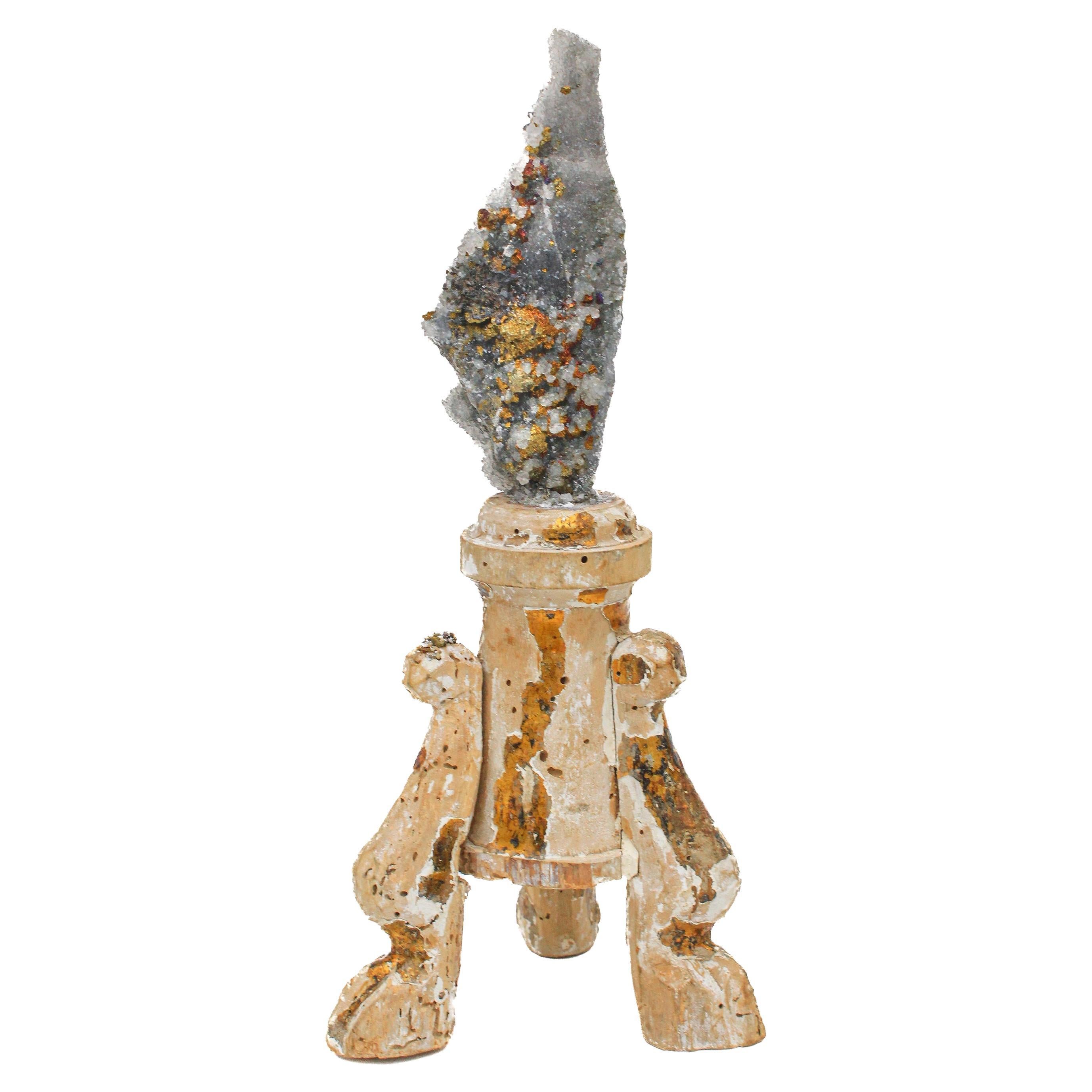 17th Century Italian Fragment with Chalcopyrite in a Druzy Crystal Matrix For Sale