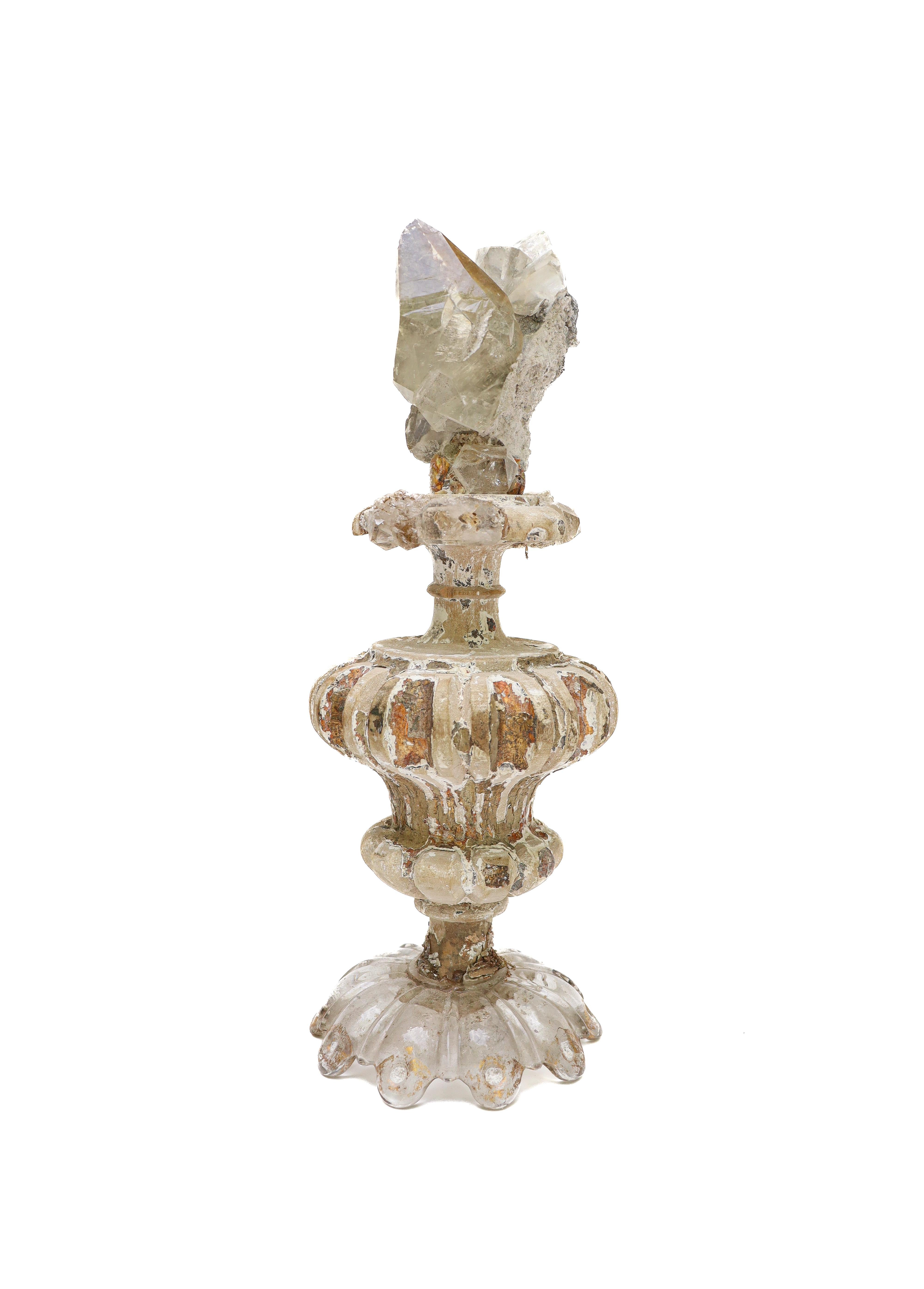 Rococo 17th Century Italian Fragments 'Group of Three' with Calcite Crystals on Bobeche