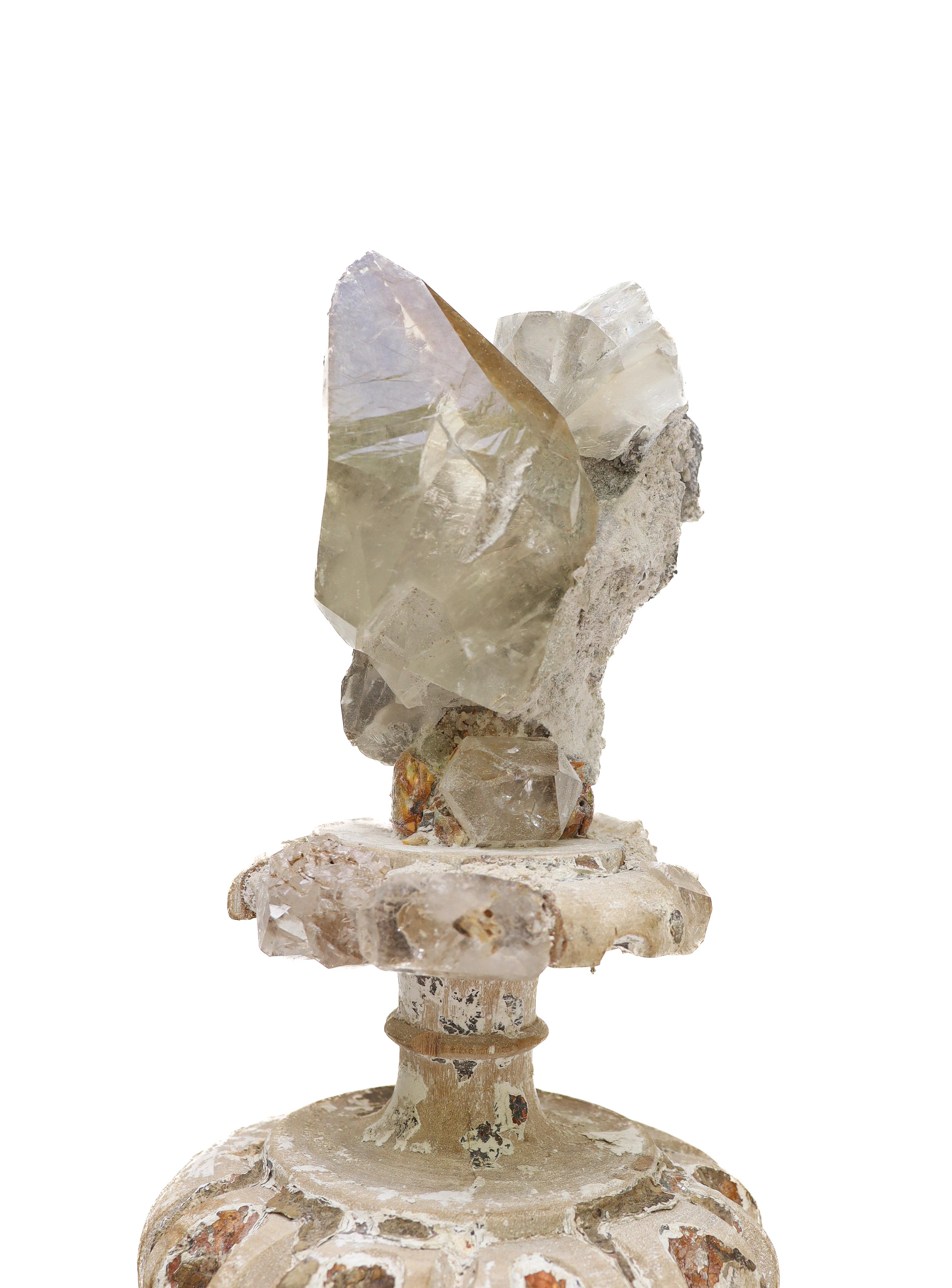 Hand-Carved 17th Century Italian Fragments 'Group of Three' with Calcite Crystals on Bobeche