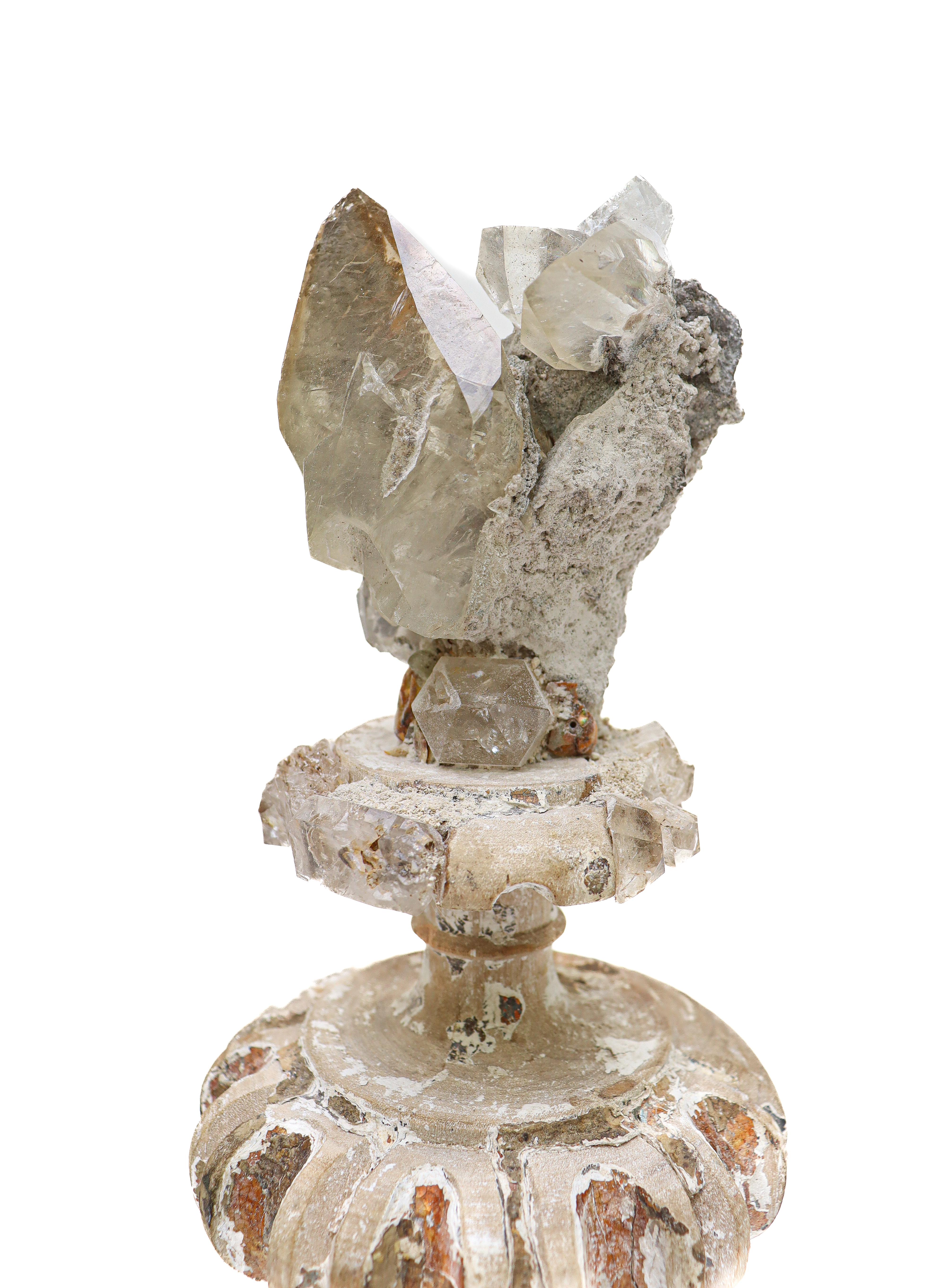 17th Century Italian Fragments 'Group of Three' with Calcite Crystals on Bobeche In Distressed Condition In Dublin, Dalkey