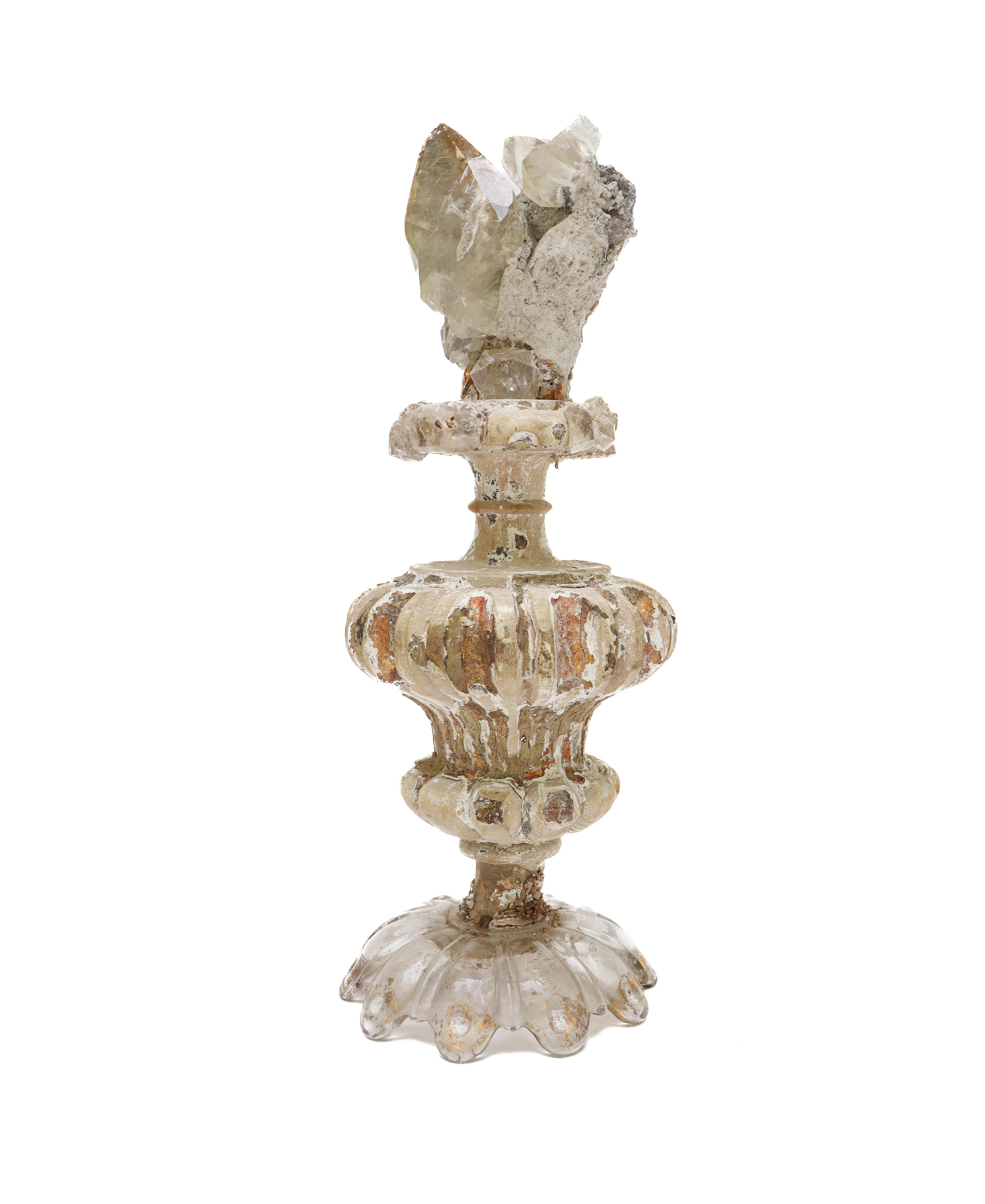 18th Century and Earlier 17th Century Italian Fragments 'Group of Three' with Calcite Crystals on Bobeche