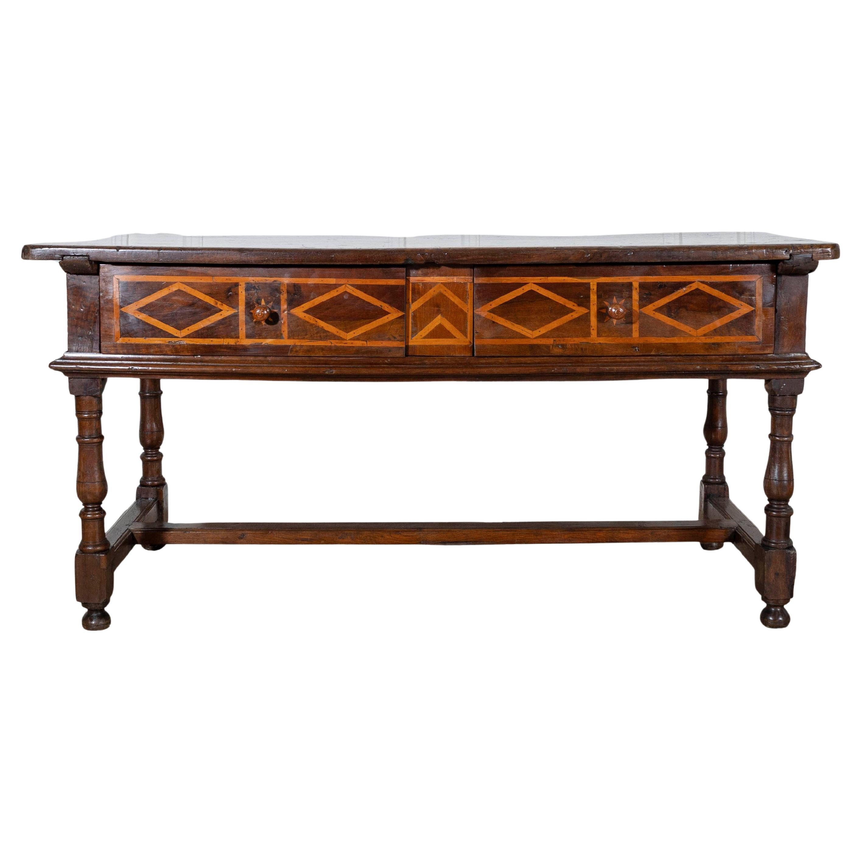 17th-Century Italian Fratino Table in Walnut with Cherry Inlay