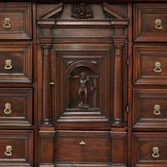 17th Century Italian Genoese Louis XIV  Coin Cabinet Armiger Figures Carving