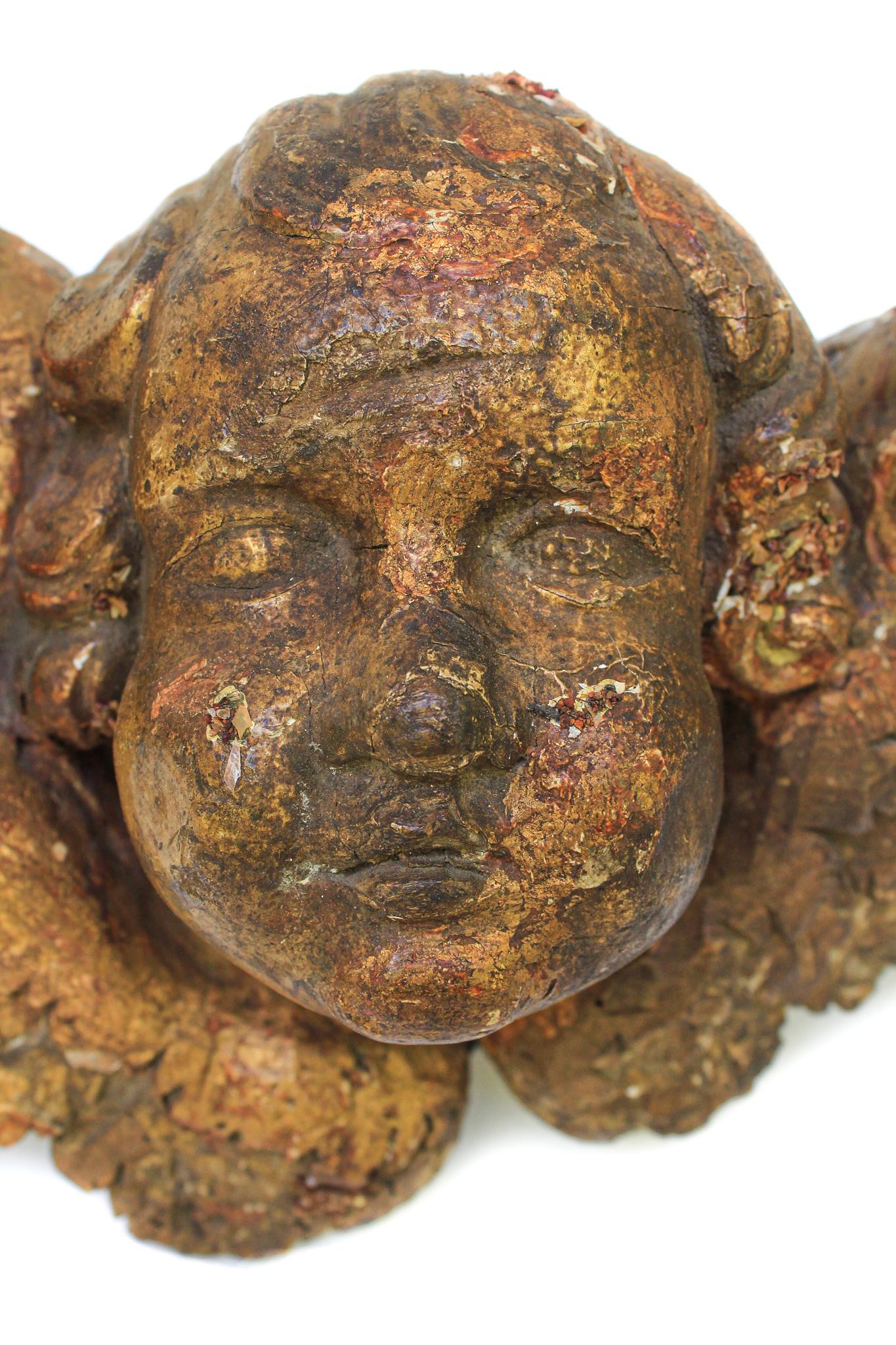 17th Century Italian Gilded Angel Head with Vanadinite on a Metal Stand 4