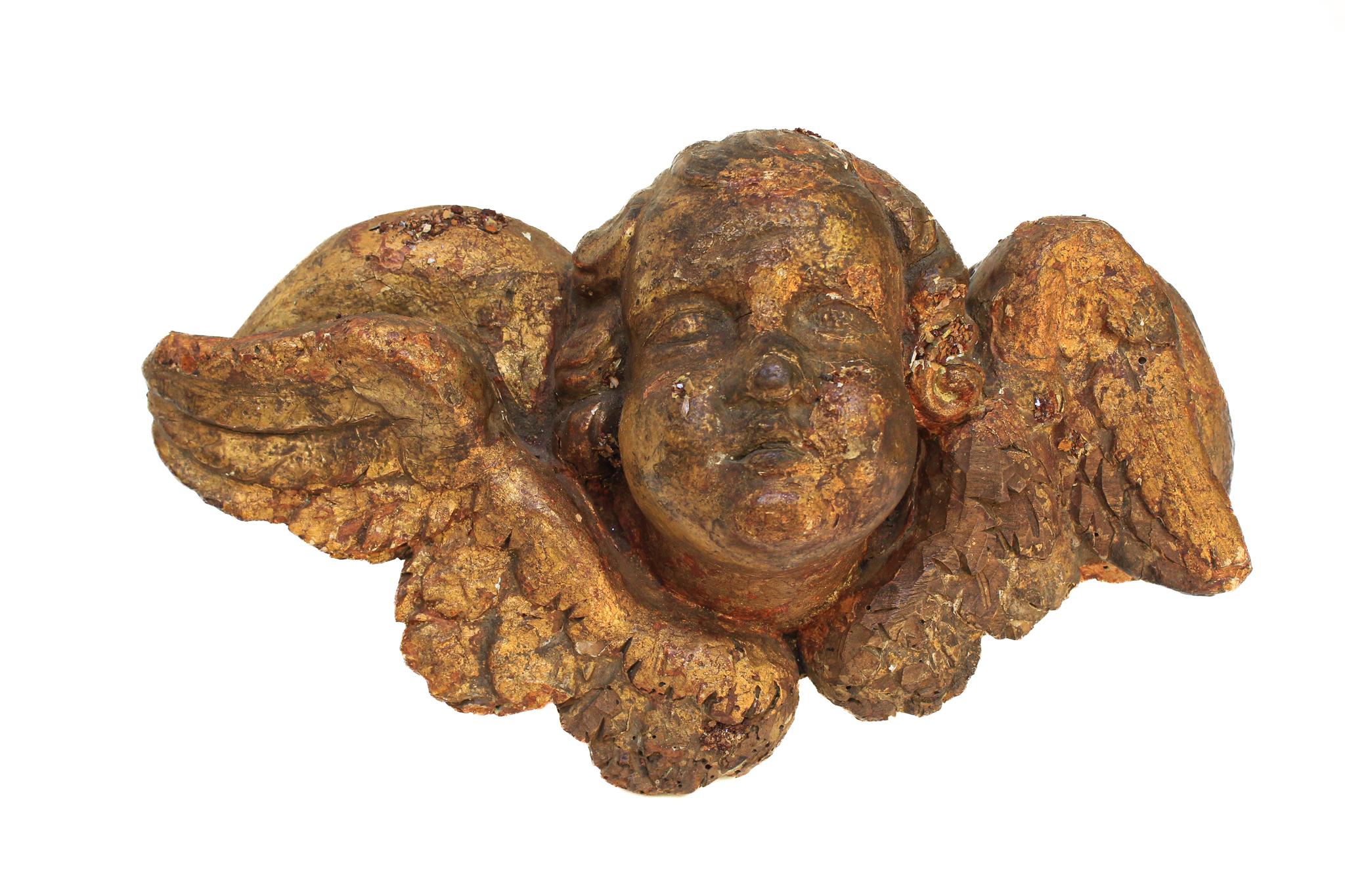 17th Century Italian Gilded Angel Head with Vanadinite on a Metal Stand 6