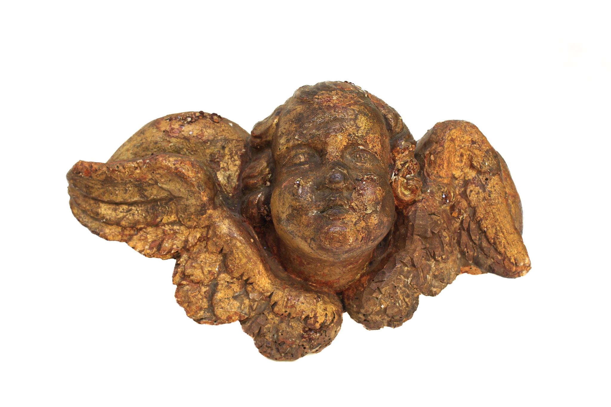 17th Century Italian Gilded Angel Head with Vanadinite on a Metal Stand 7