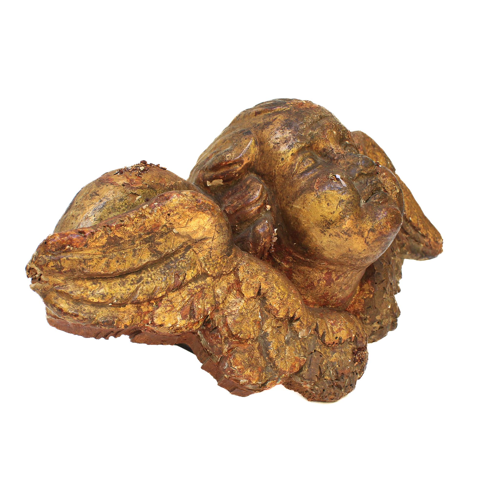 17th Century Italian Gilded Angel Head with Vanadinite on a Metal Stand 1