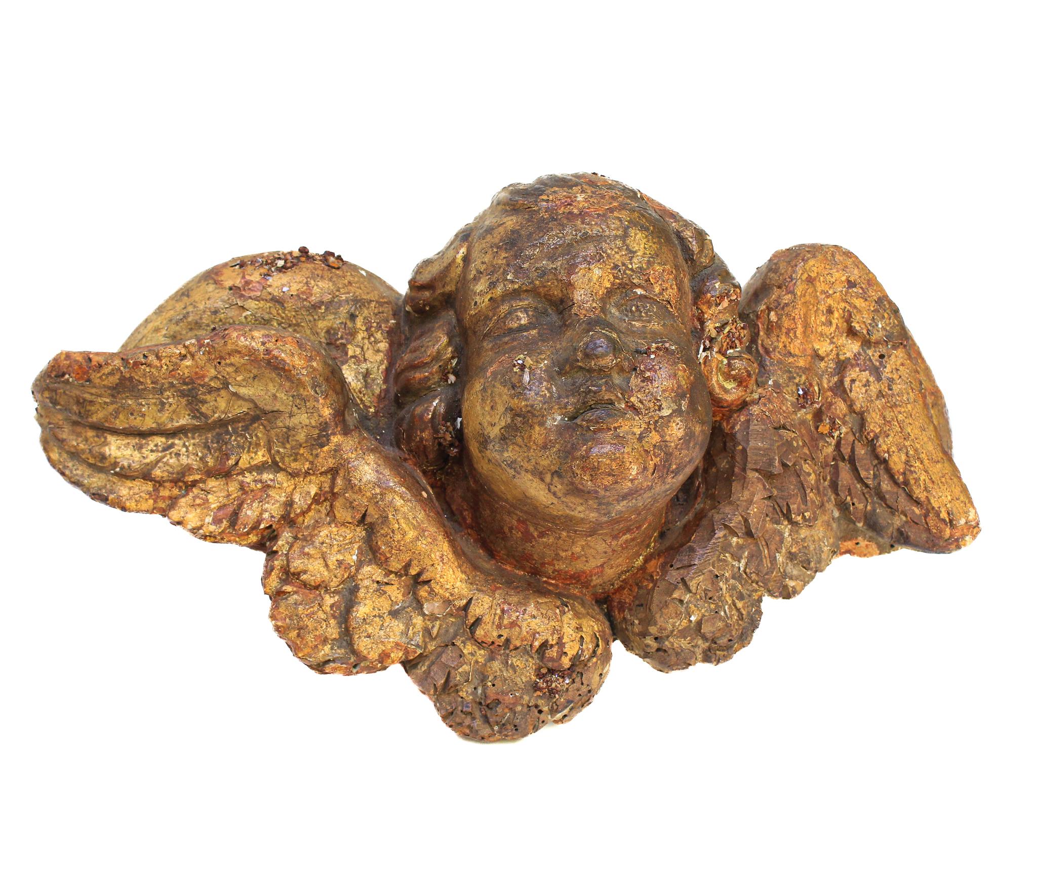 17th Century Italian Gilded Angel Head with Vanadinite on a Metal Stand 2