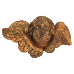 17th Century Italian Gilded Angel Head with Vanadinite on a Metal Stand