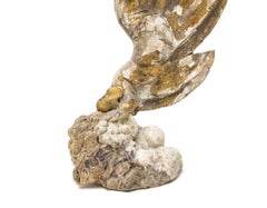 17th Century Italian Gilded Angel Wing with Baroque Pearl on Aragonite