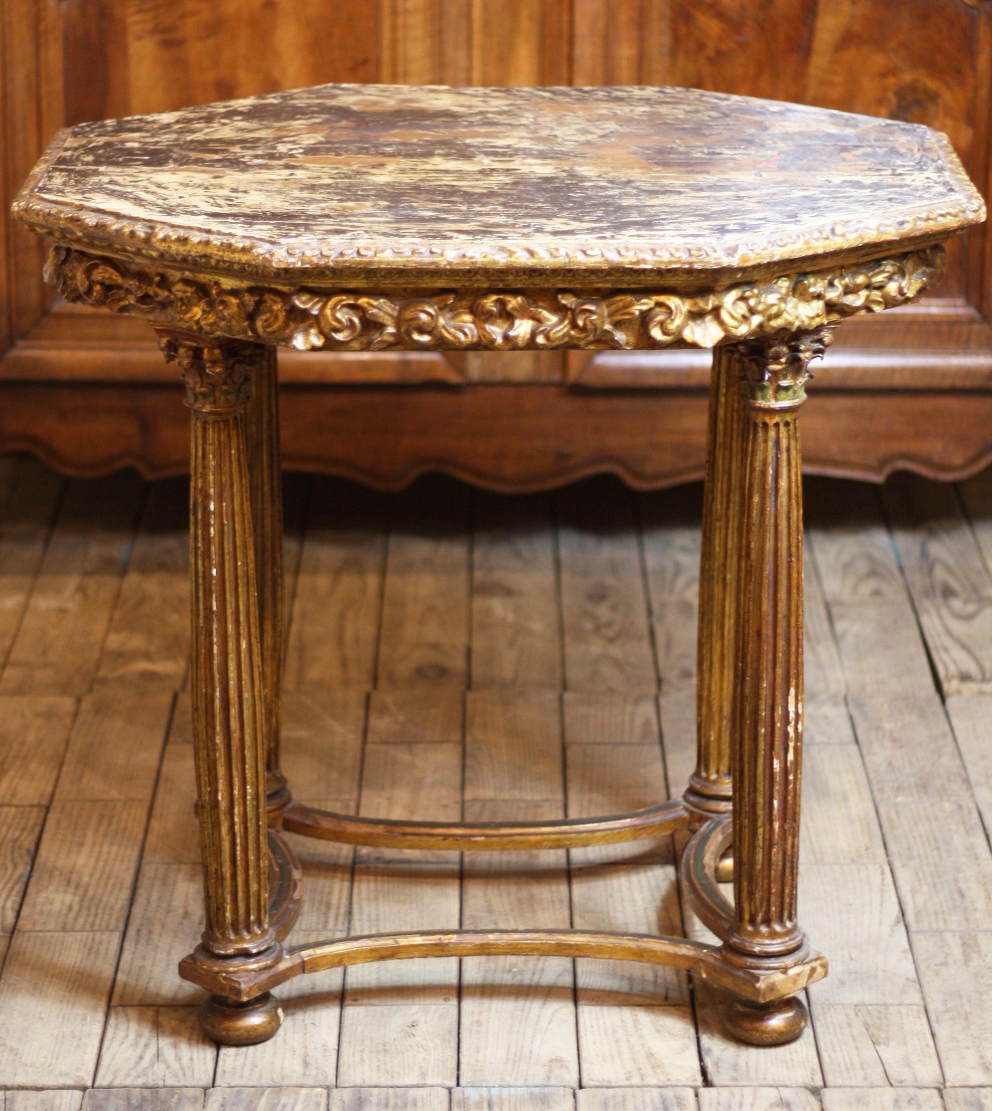 18th Century and Earlier 17th Century Italian Gilded Table For Sale