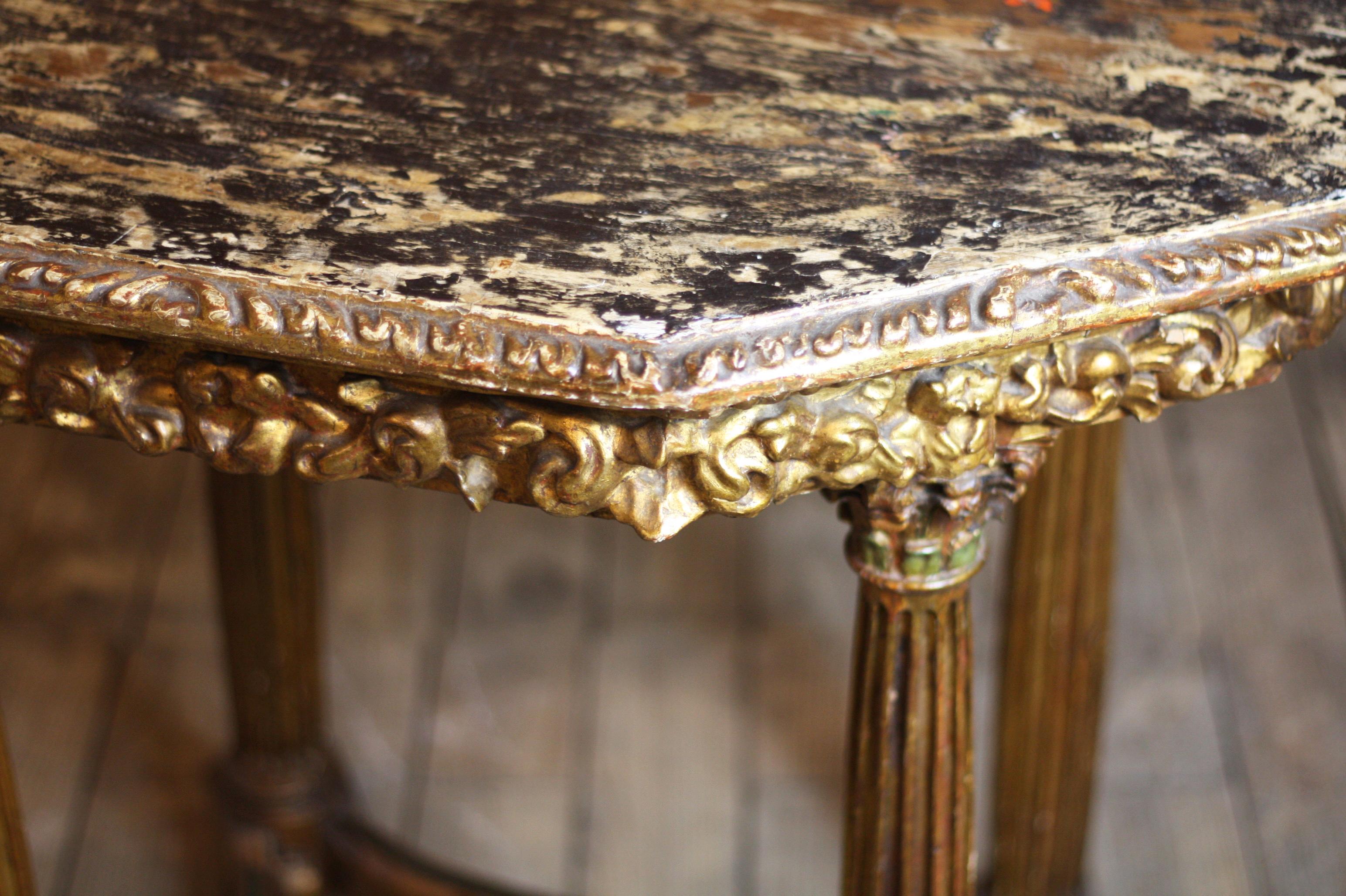 Giltwood 17th Century Italian Gilded Table For Sale