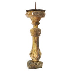 17th Century Italian Gilt Candlestick with Chalcopyrite and Gold-Plated Quartz