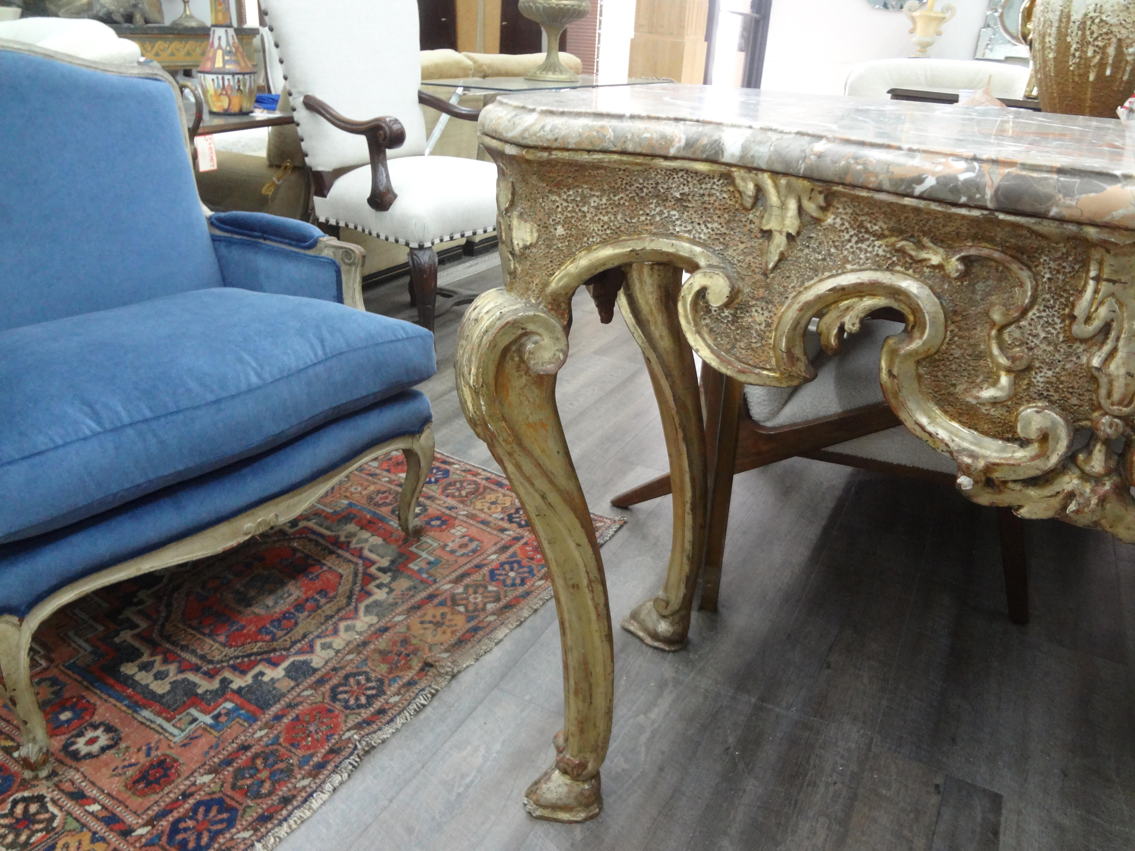 Marble 17th Century Italian Giltwood Console Table From Naples For Sale