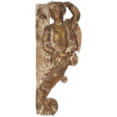 Antique 17th Century Italian Giltwood Figural Fragment
