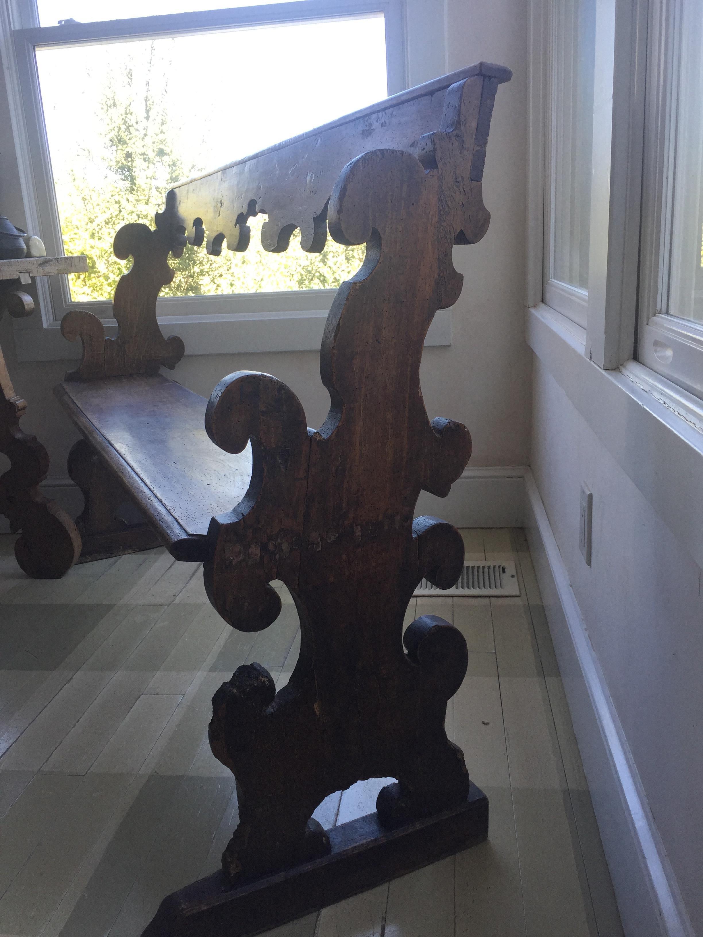 17th century Italian hall benches or pews For Sale 4