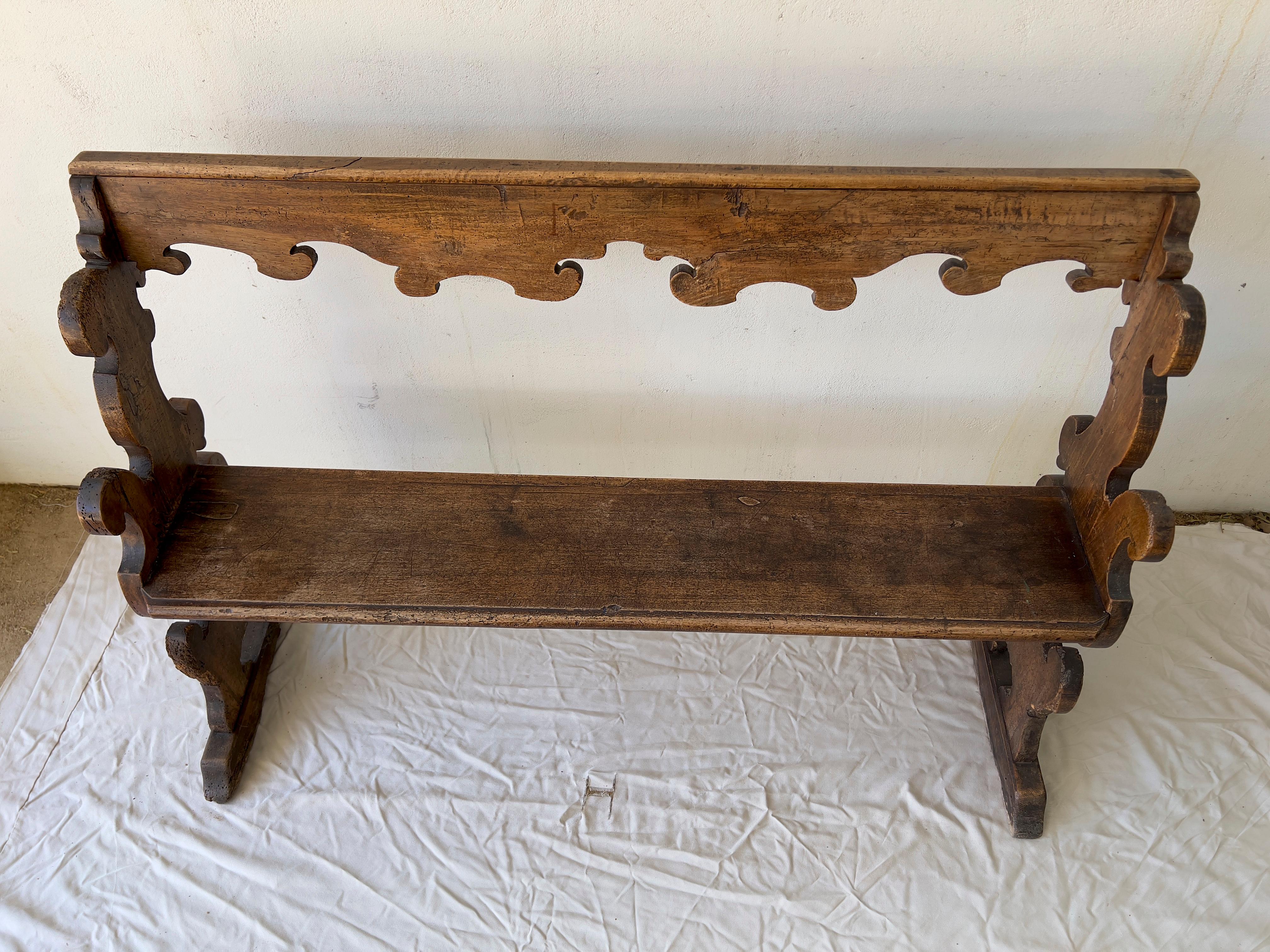 Chamfered 17th century Italian hall benches or pews For Sale