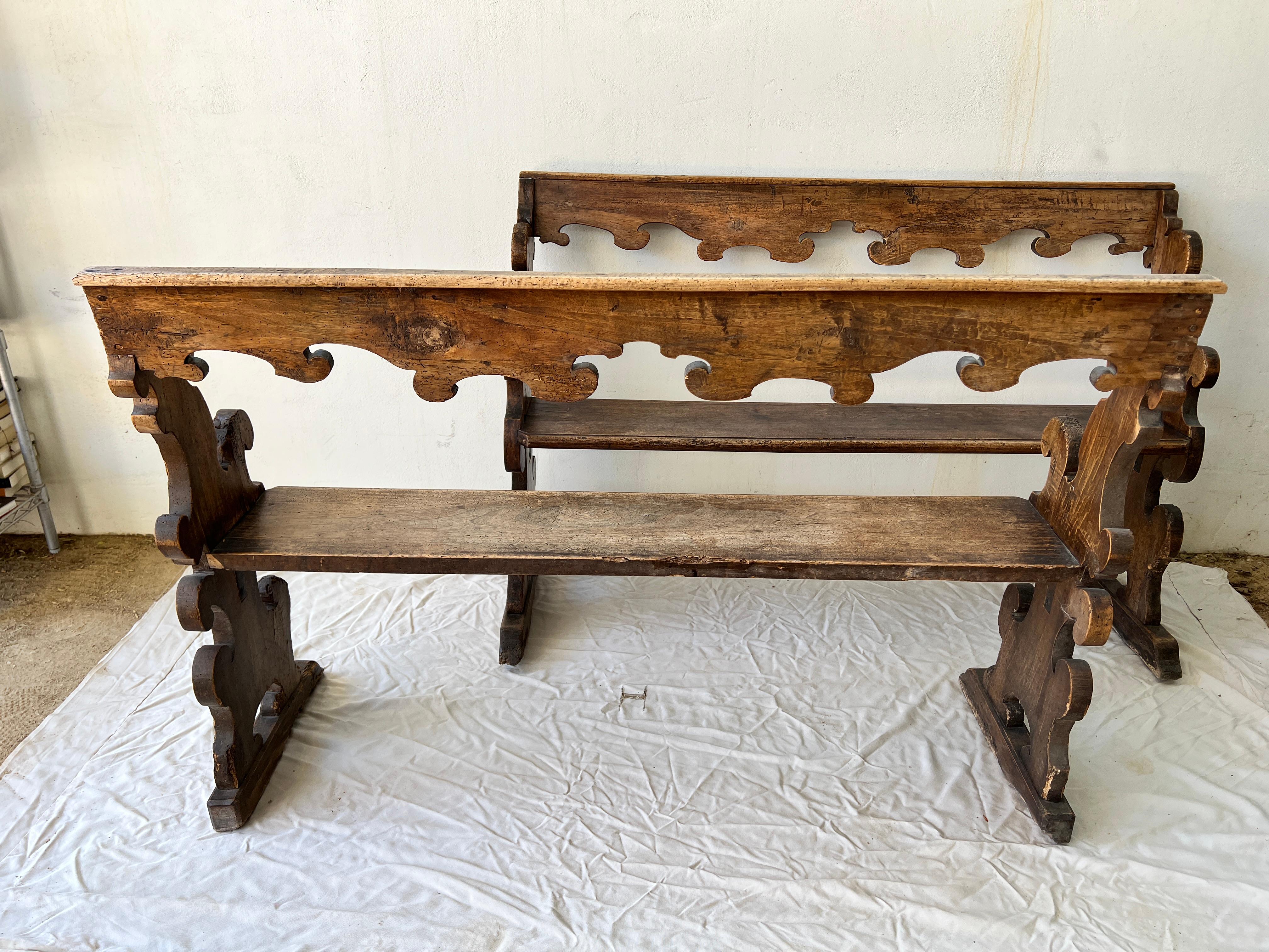 17th century Italian hall benches or pews For Sale 1