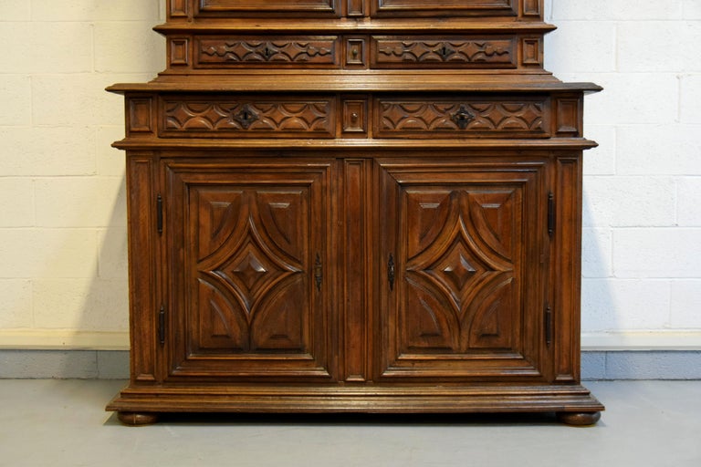 Hand-Carved 17th Century, Italian Hand Carved Walnut Cupboard For Sale
