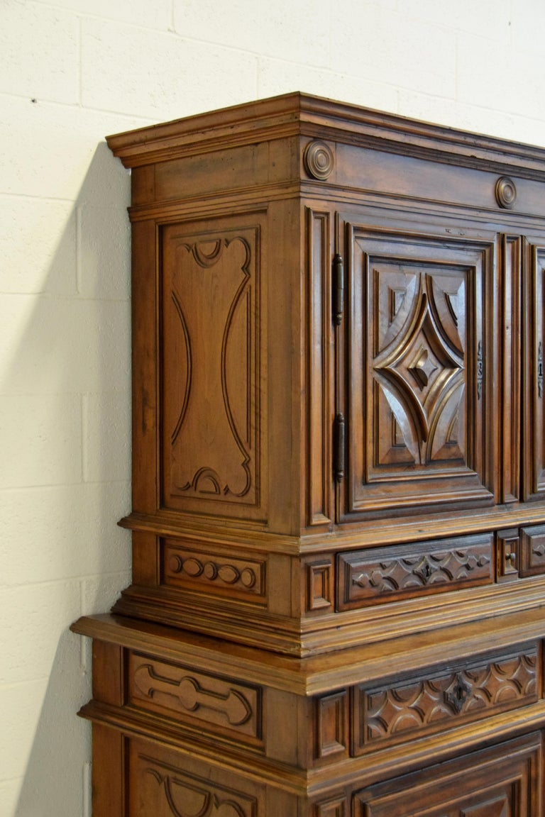 17th Century, Italian Hand Carved Walnut Cupboard For Sale 2