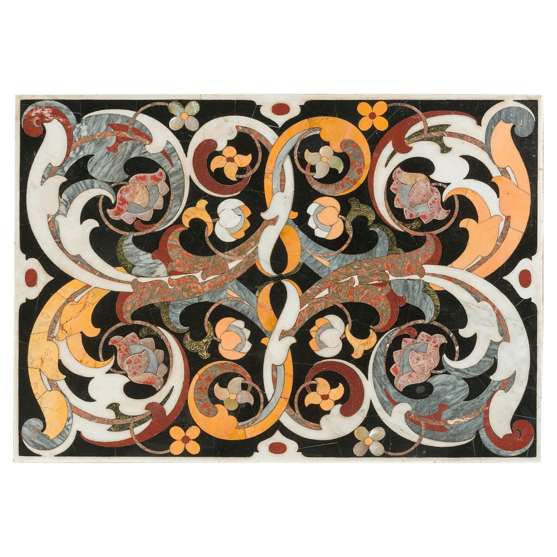 Italienischer handgefertigter schmiedeeiserner Tischrahmen des 17. Jahrhunderts mit eingelegter Marmorplatte (Intarsie) im Angebot