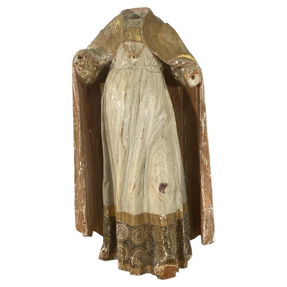 17th Century Italian Headless Wooden Gilded Statue of a Saint