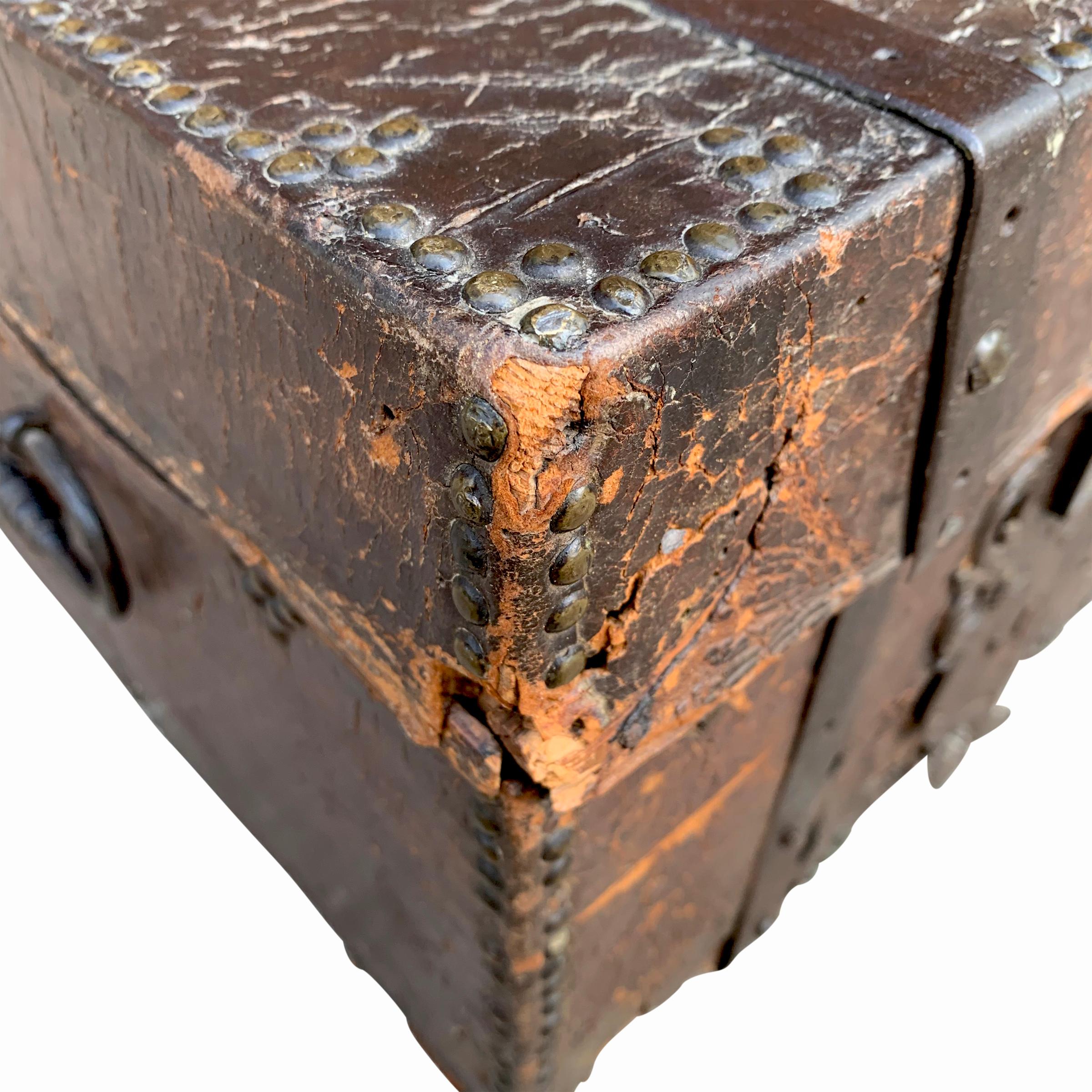 Rustic 17th Century Italian Leather Lock Box