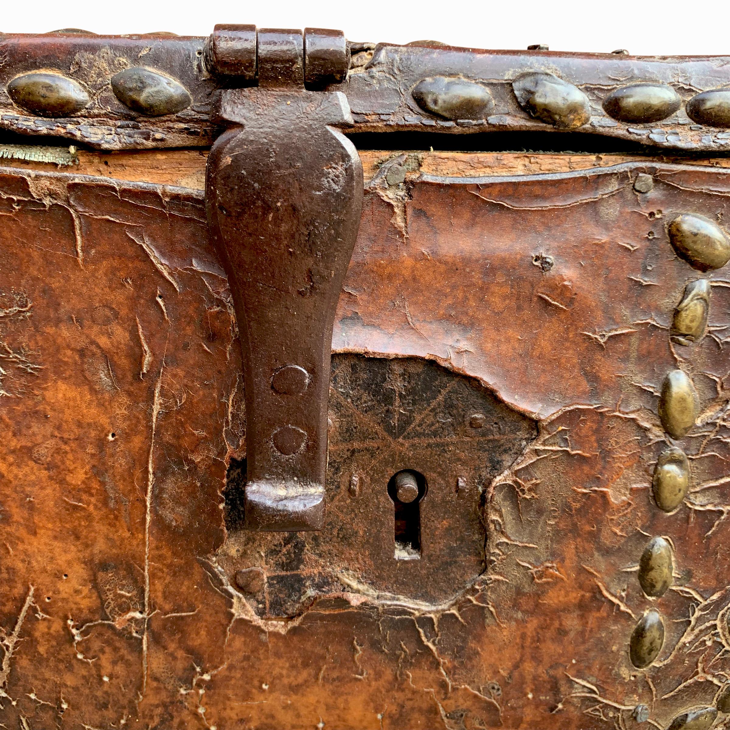 17th Century Italian Leather Trunk 3