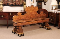 17th Century Italian Long Hall Bench with Shaped Back and Lift Seat