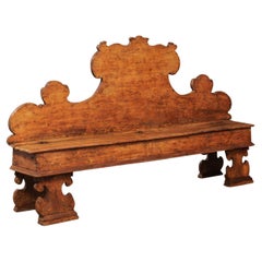 Antique 17th Century Italian Long Hall Bench with Shaped Back and Lift Seat