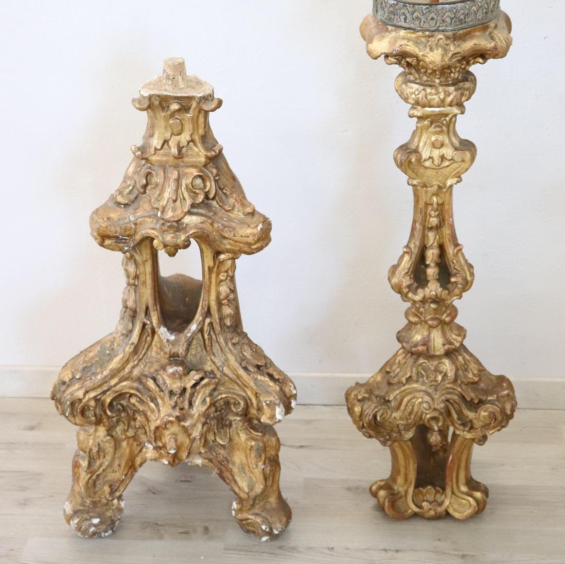 17th Century Italian Louis XIV Carved and Gilded Wood Candelabra 6