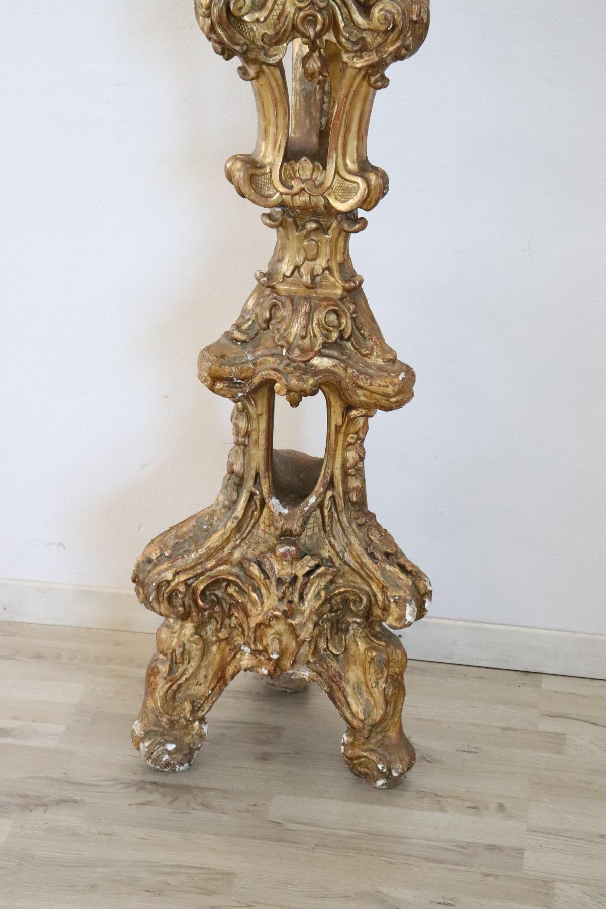 Gilt 17th Century Italian Louis XIV Carved and Gilded Wood Candelabra