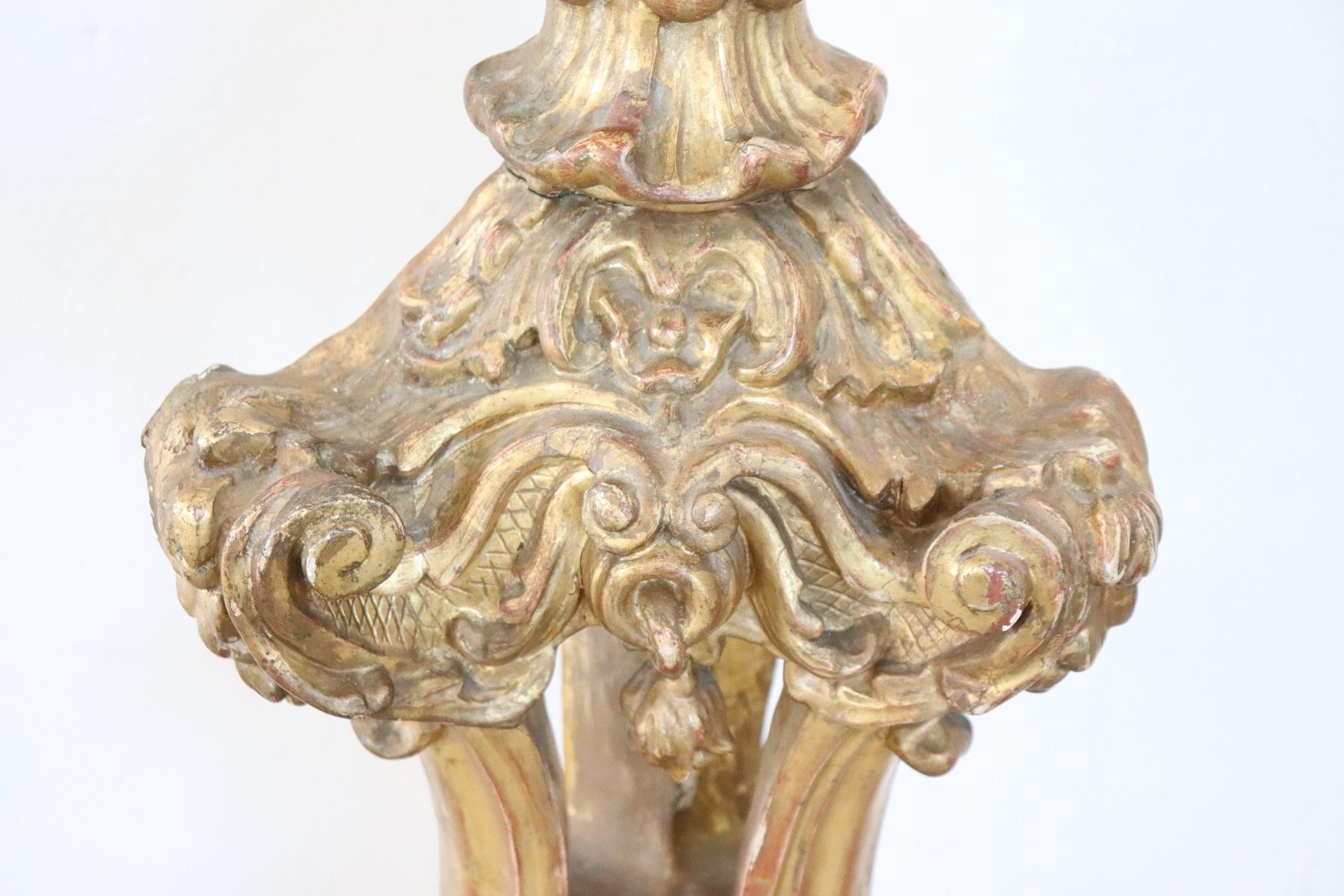 17th Century Italian Louis XIV Carved and Gilded Wood Candelabra 1