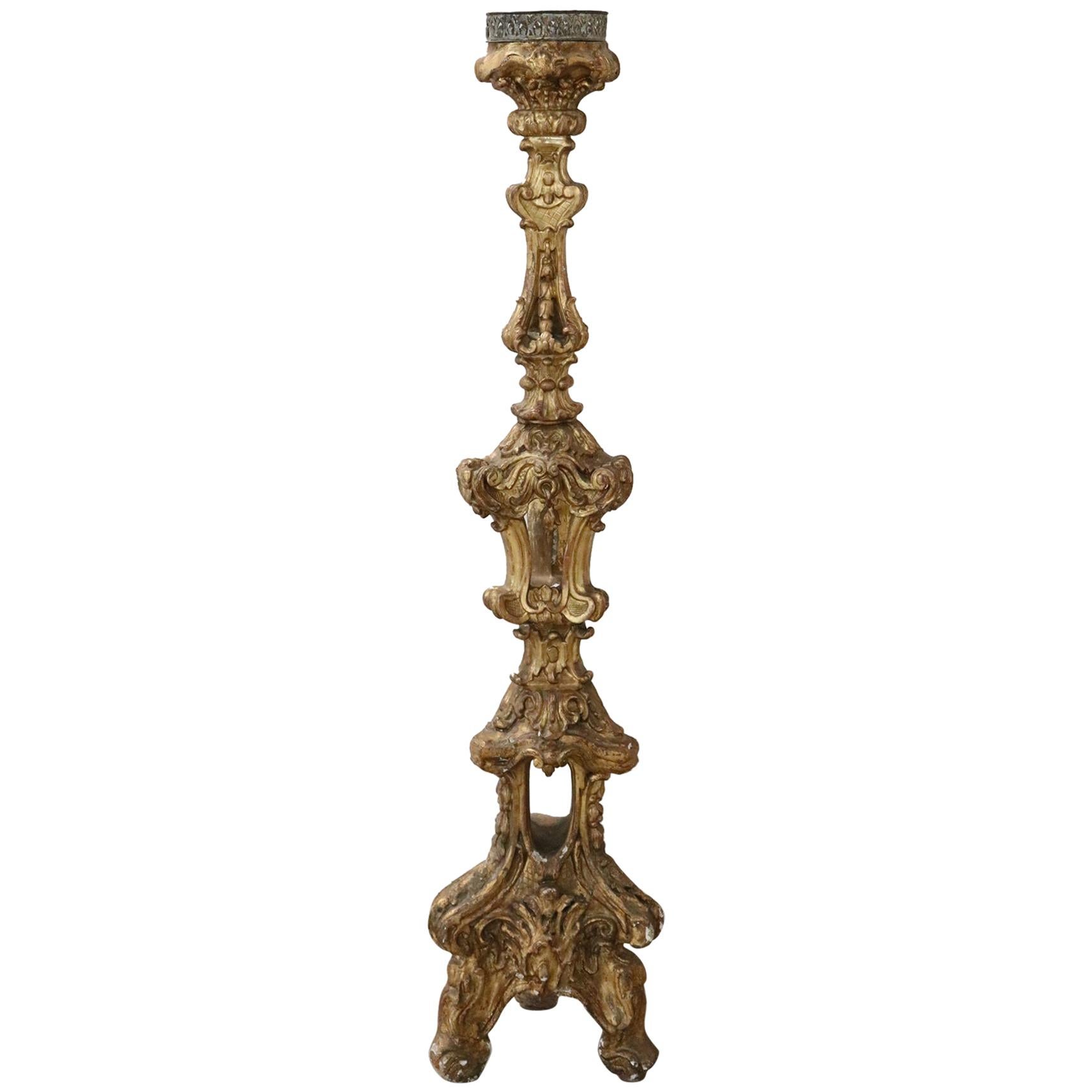 17th Century Italian Louis XIV Carved and Gilded Wood Candelabra