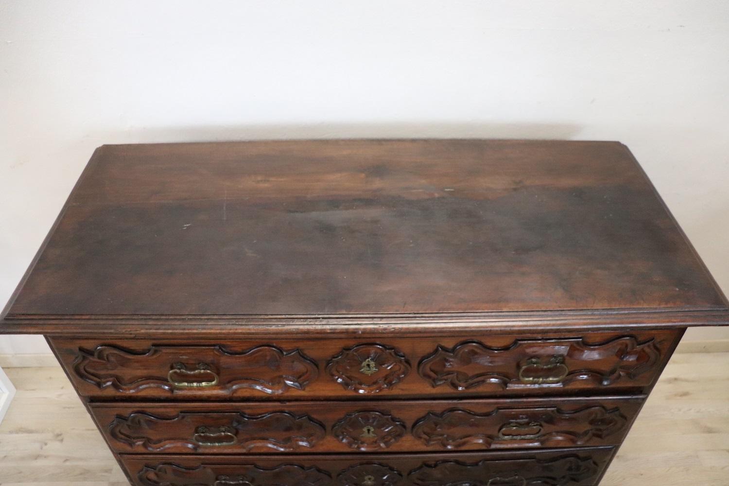 17th Century Italian Louis XIV Carved Walnut Antique Commode or Chest of Drawers For Sale 12