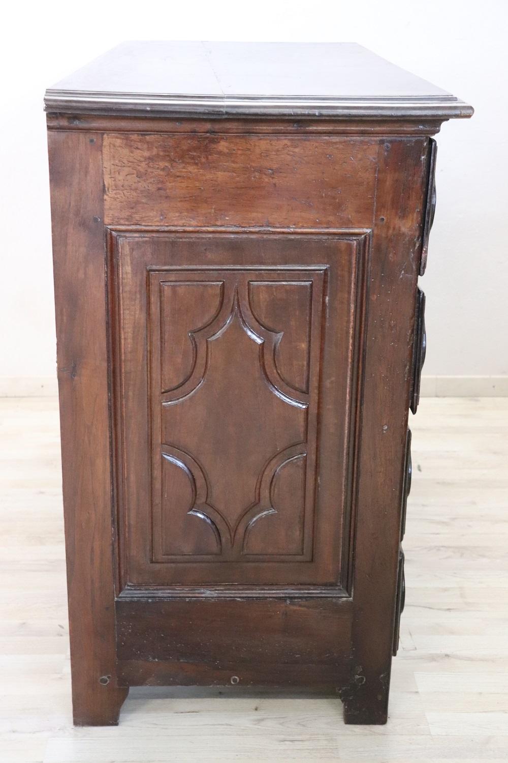 17th Century Italian Louis XIV Carved Walnut Antique Commode or Chest of Drawers For Sale 13